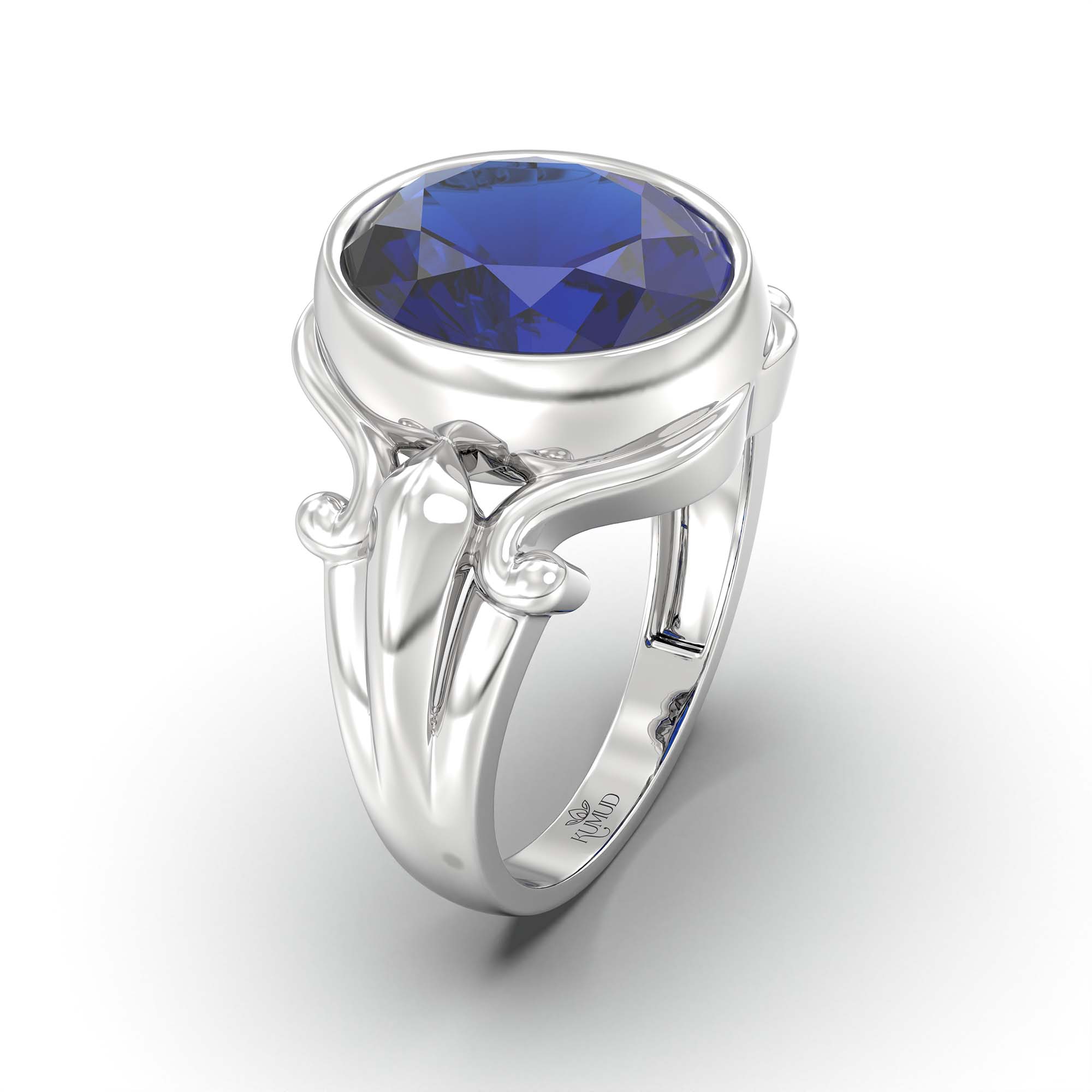Blue Sapphire (Neelam) Ring for Men in 925 Sterling Silver – Oval 14x11 mm, Bezel Setting, 10 g (Design K12-3) thumbnail