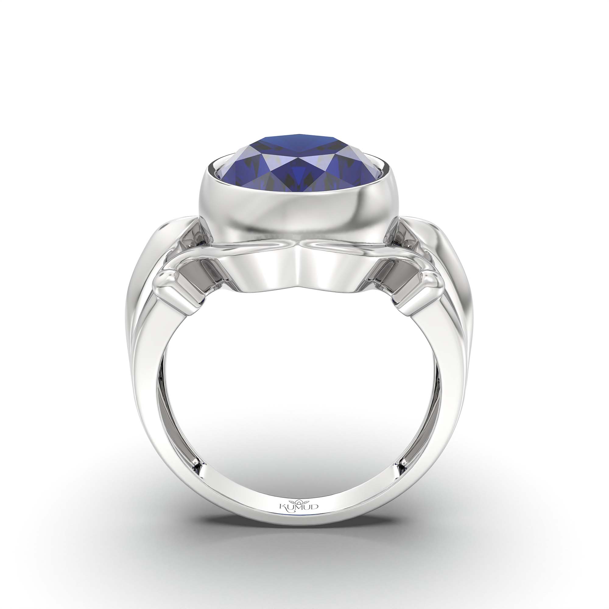 Blue Sapphire (Neelam) Ring for Men in 925 Sterling Silver – Oval 14x11 mm, Bezel Setting, 10 g (Design K12-3) thumbnail