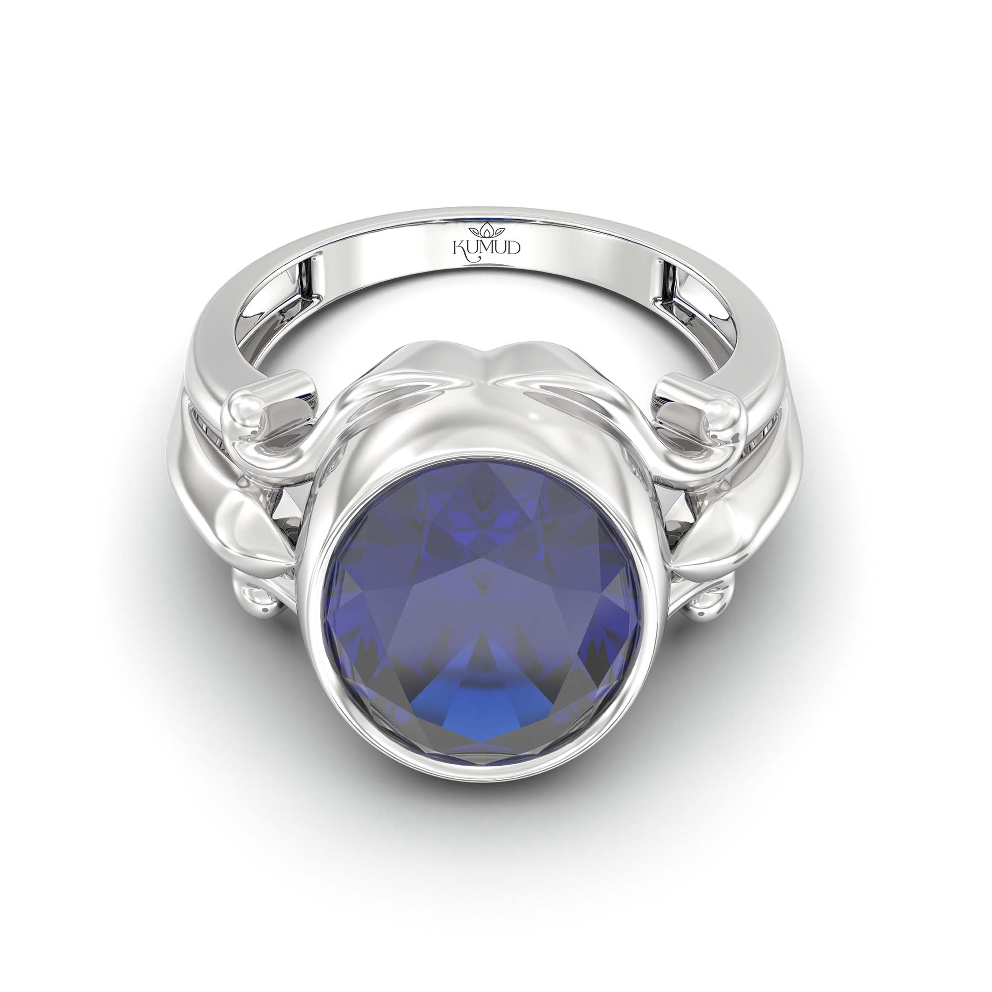 Blue Sapphire (Neelam) Ring for Men in 925 Sterling Silver – Oval 14x11 mm, Bezel Setting, 10 g (Design K12-3) thumbnail