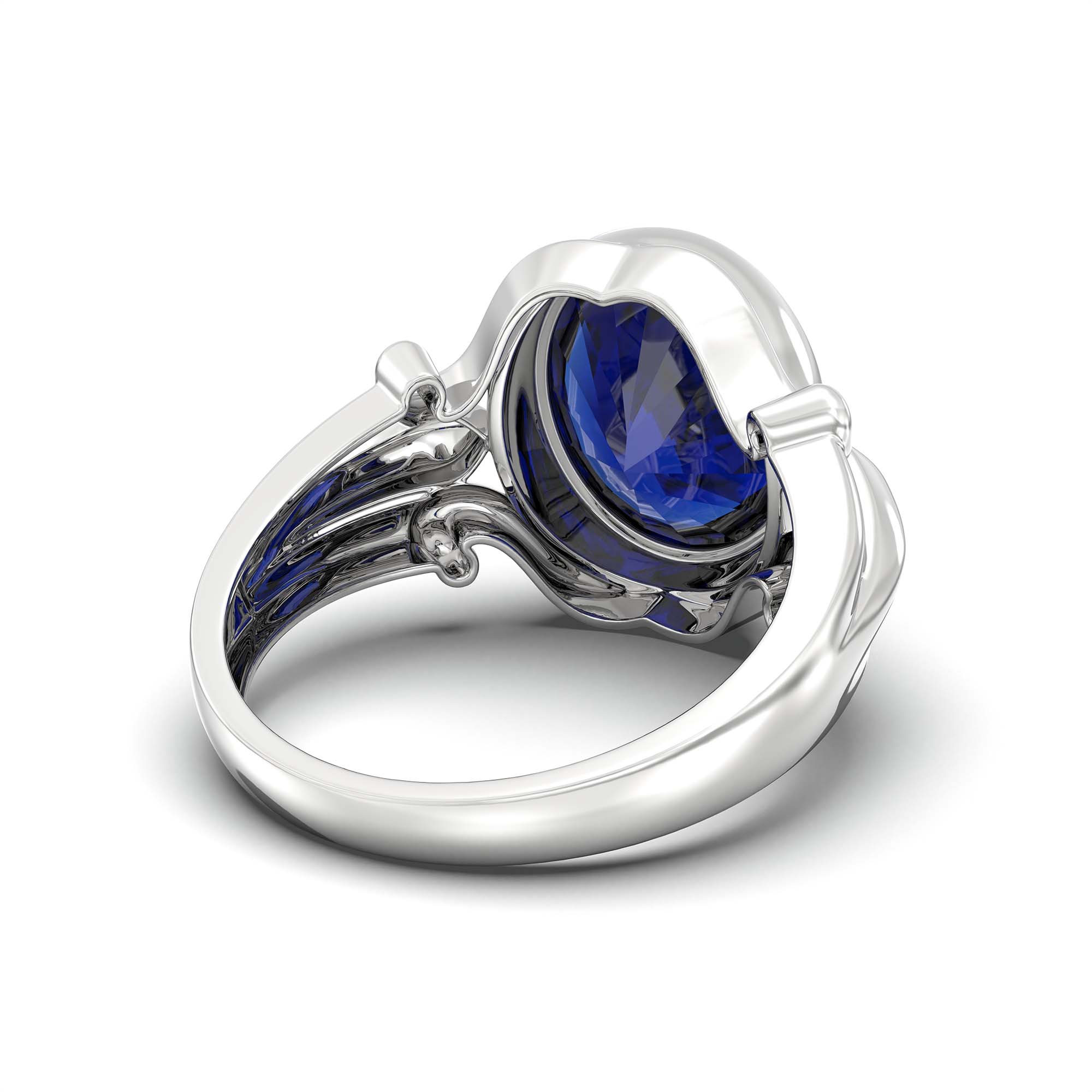 Blue Sapphire (Neelam) Ring for Men in 925 Sterling Silver – Oval 14x11 mm, Bezel Setting, 10 g (Design K12-3) thumbnail