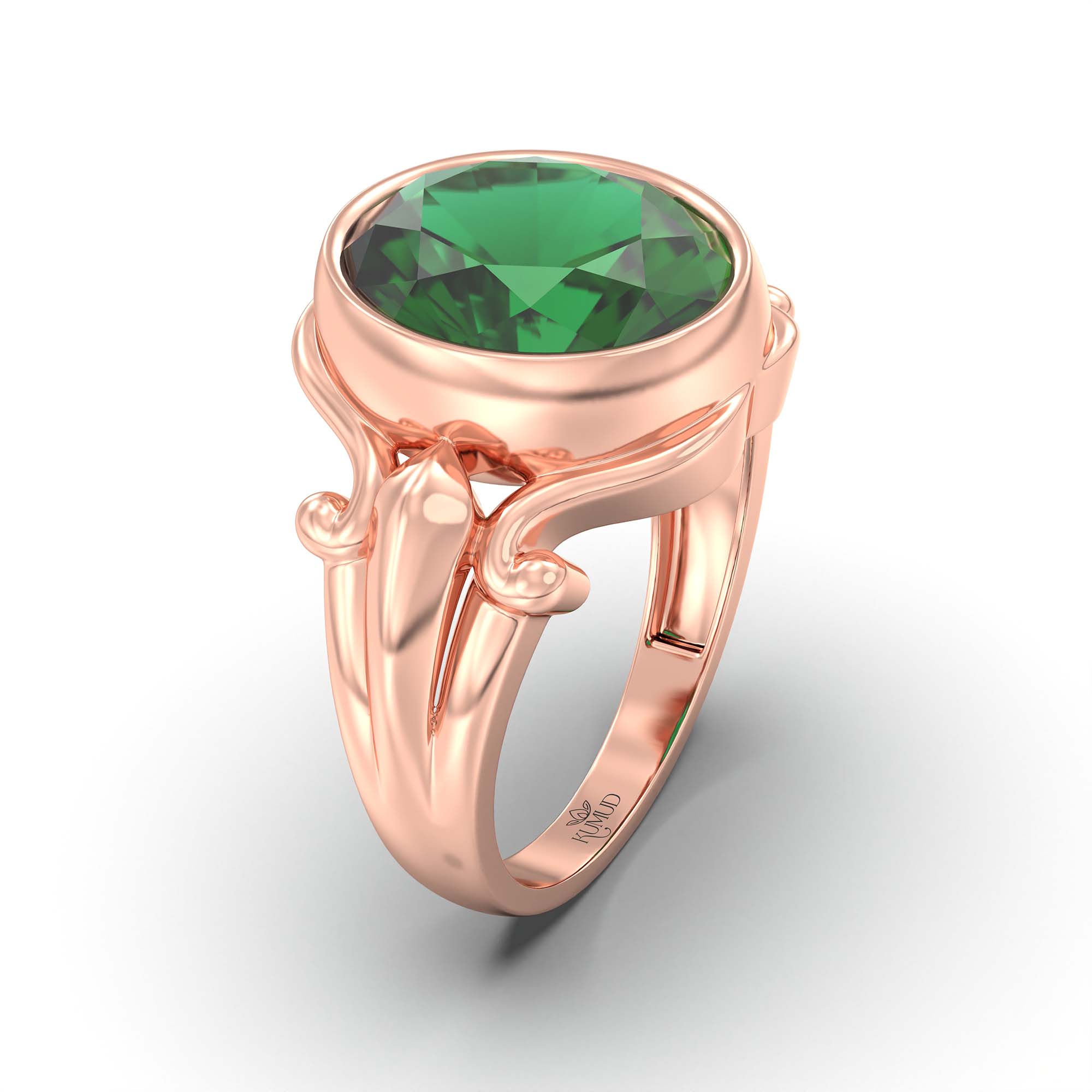 Emerald (Panna) Ring for Men in 18K Rose Gold – Oval 14x11 mm, Bezel Setting, 10 g (Design K12-3) thumbnail