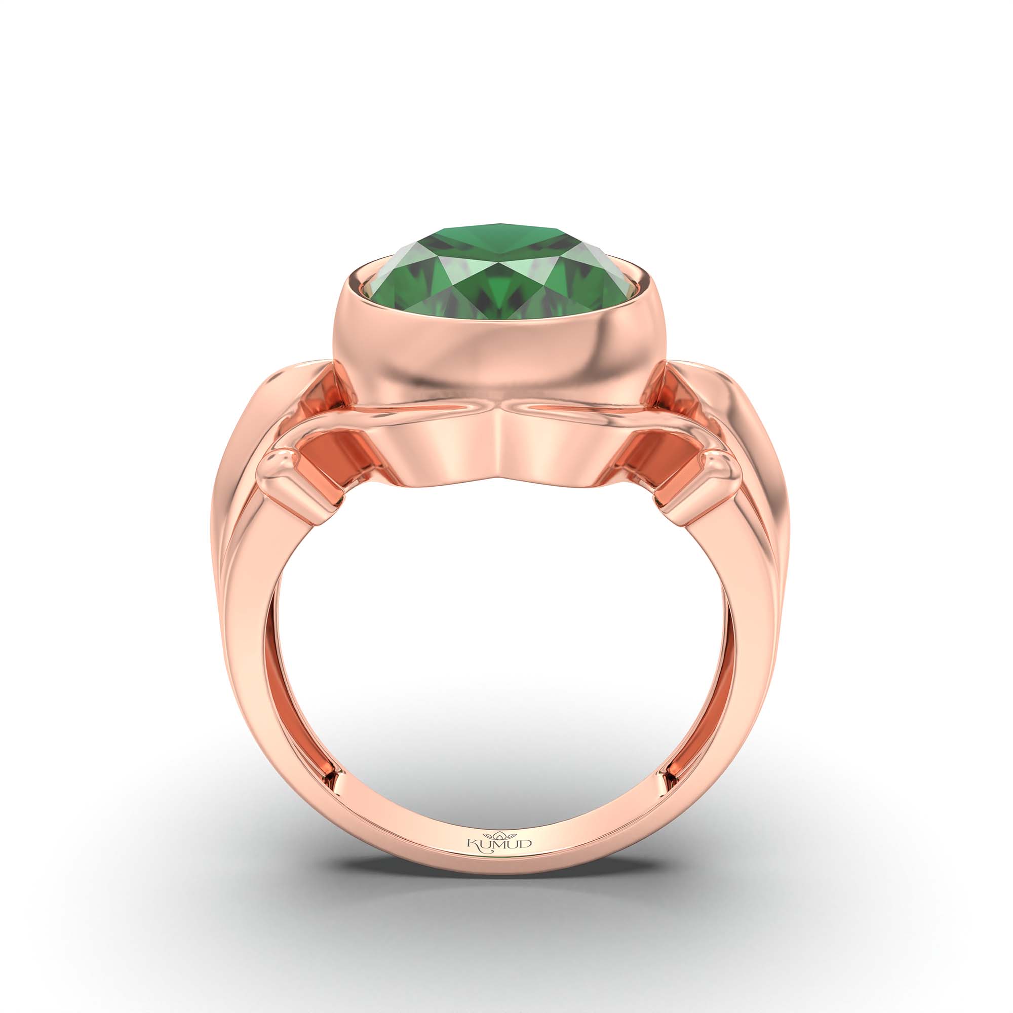 Emerald (Panna) Ring for Men in 18K Rose Gold – Oval 14x11 mm, Bezel Setting, 10 g (Design K12-3) thumbnail