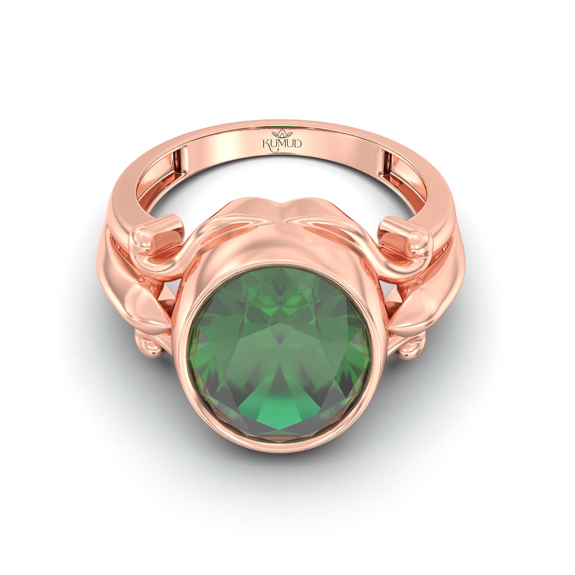 Emerald (Panna) Ring for Men in 18K Rose Gold – Oval 14x11 mm, Bezel Setting, 10 g (Design K12-3) thumbnail