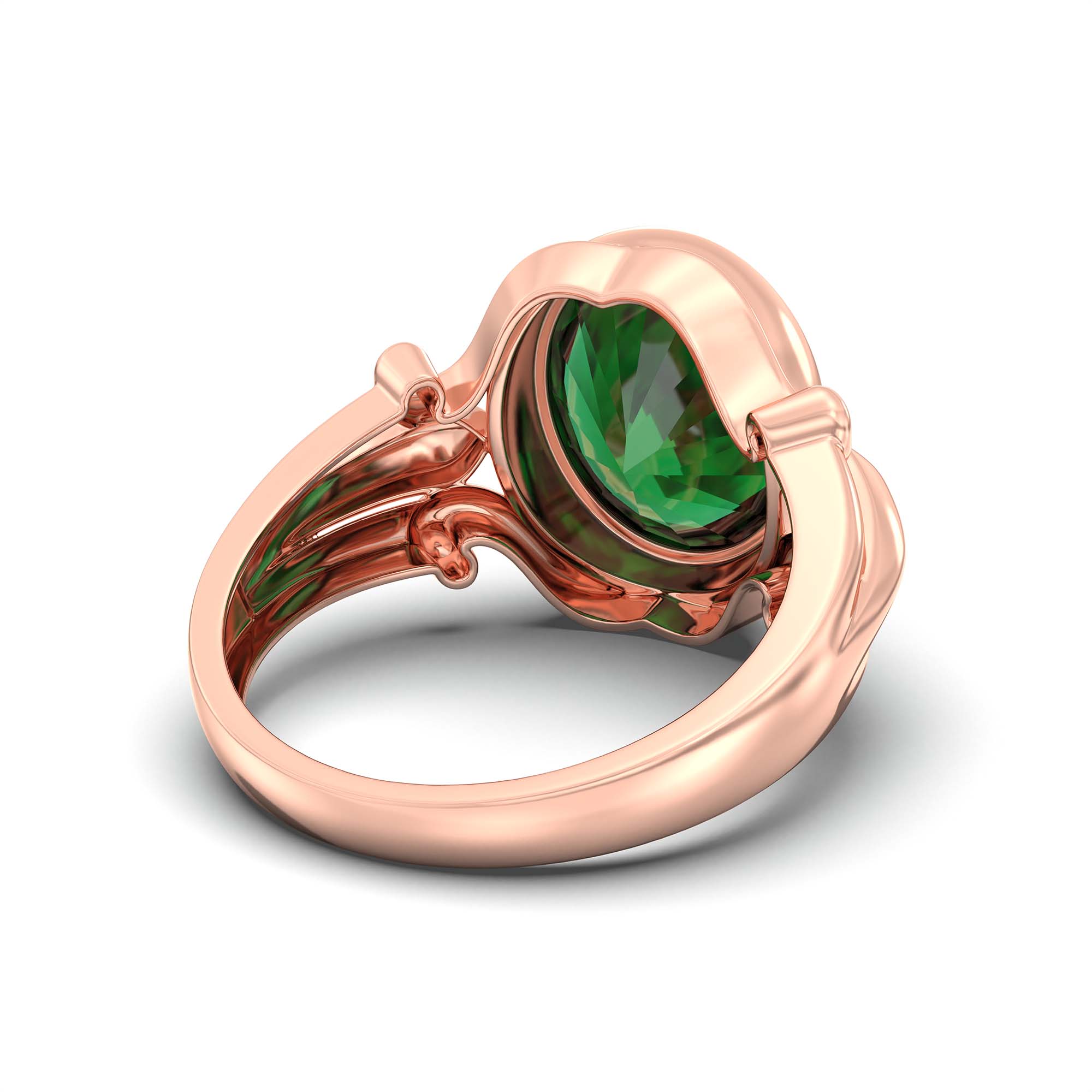 Emerald (Panna) Ring for Men in 18K Rose Gold – Oval 14x11 mm, Bezel Setting, 10 g (Design K12-3) thumbnail