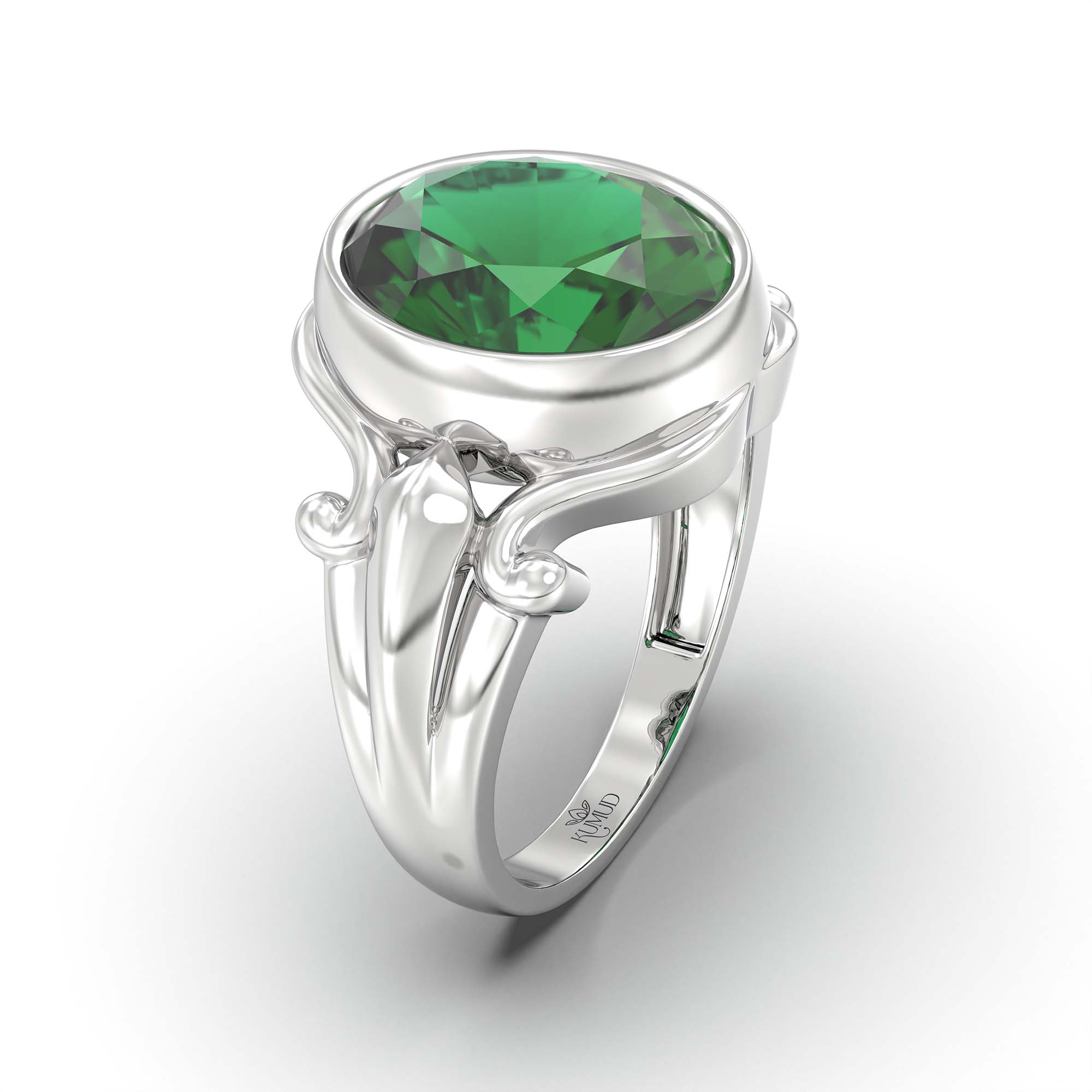 Emerald (Panna) Ring for Men in 925 Sterling Silver – Oval 14x11 mm, Bezel Setting, 10 g (Design K12-3) thumbnail