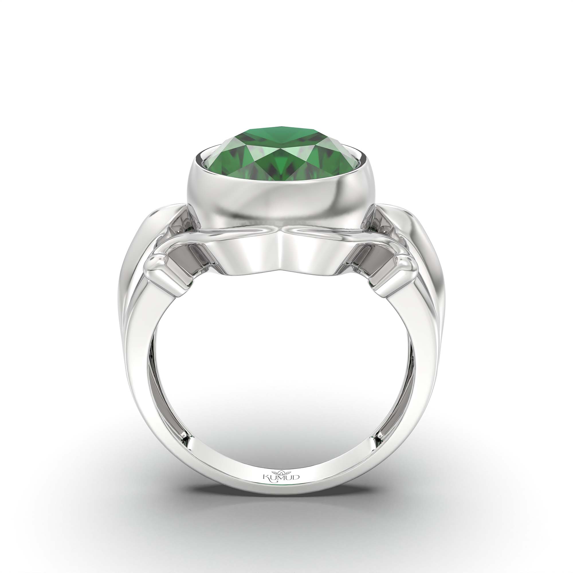 Emerald (Panna) Ring for Men in 925 Sterling Silver – Oval 14x11 mm, Bezel Setting, 10 g (Design K12-3) thumbnail
