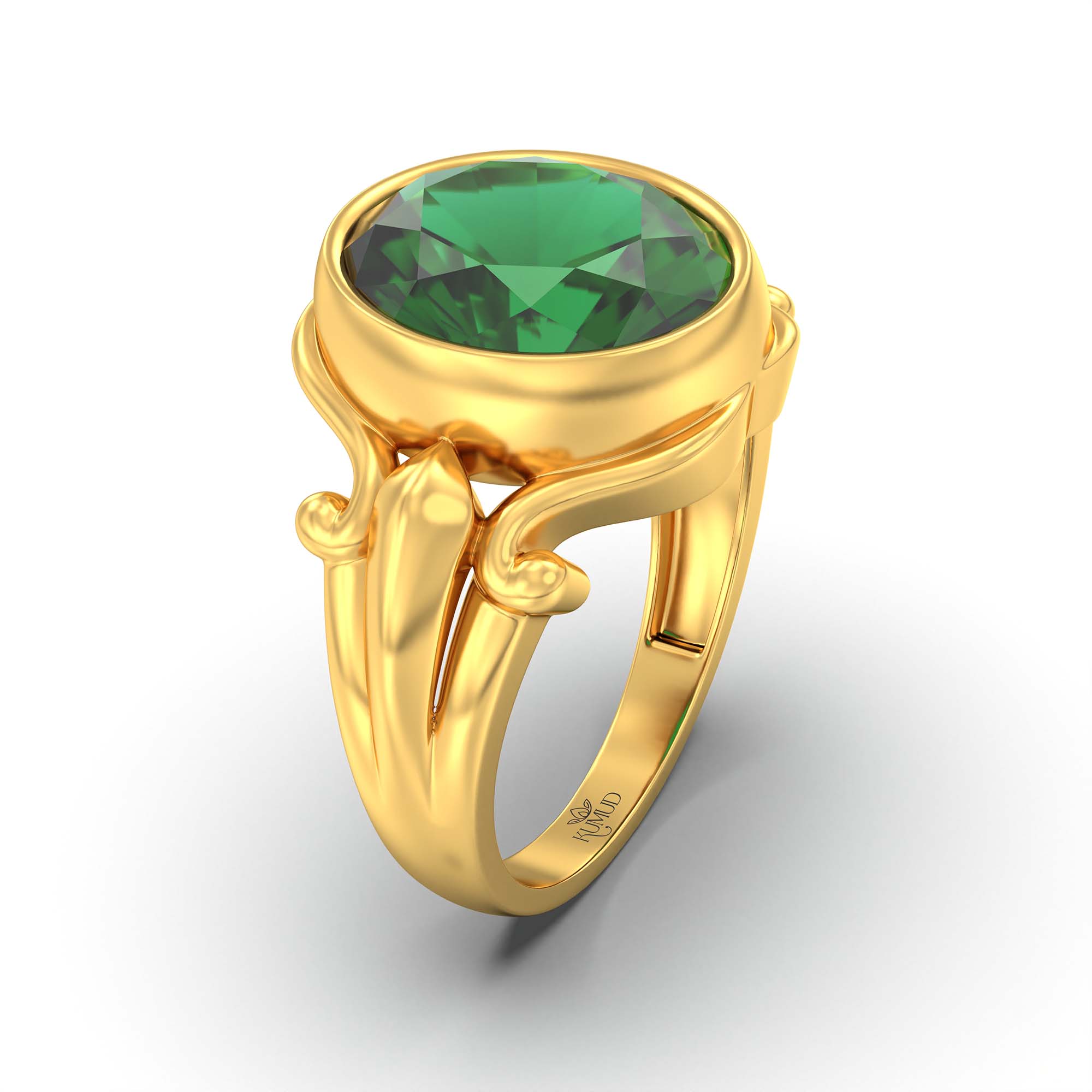 Emerald (Panna) Ring for Men in 22K Yellow Gold – Oval 14x11 mm, Bezel Setting, 10 g (Design K12-3) thumbnail