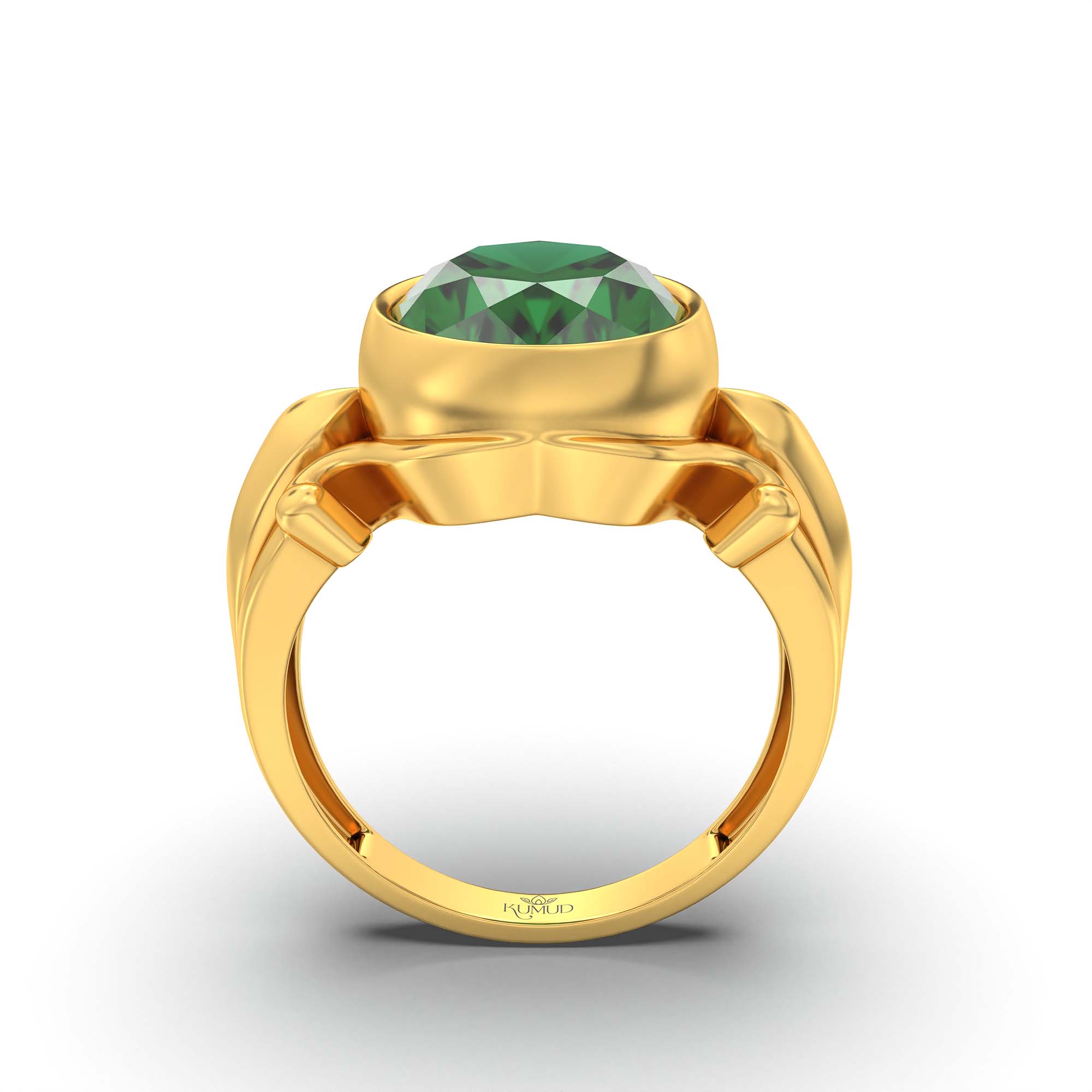 Emerald (Panna) Ring for Men in 22K Yellow Gold – Oval 14x11 mm, Bezel Setting, 10 g (Design K12-3) thumbnail