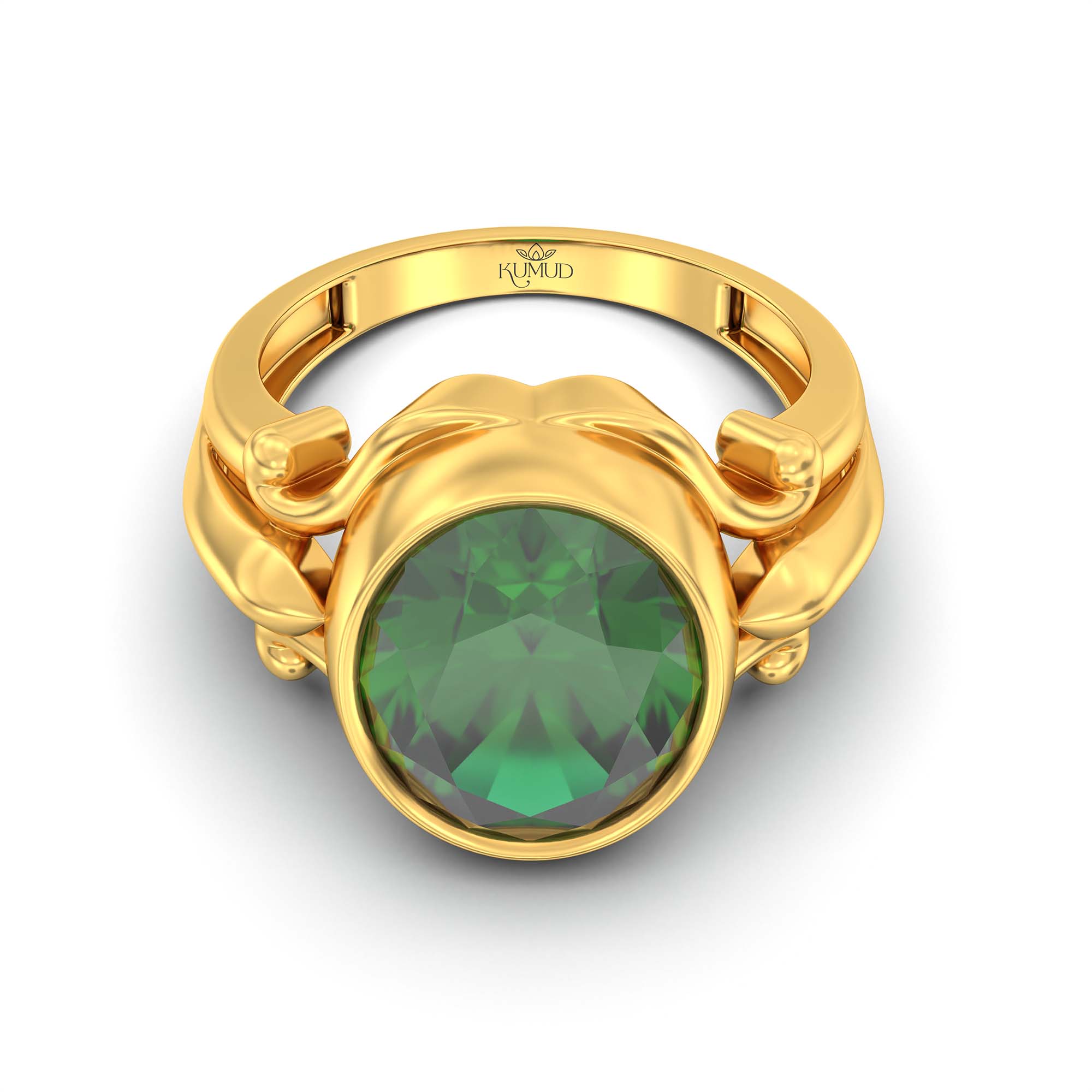 Emerald (Panna) Ring for Men in 22K Yellow Gold – Oval 14x11 mm, Bezel Setting, 10 g (Design K12-3) thumbnail