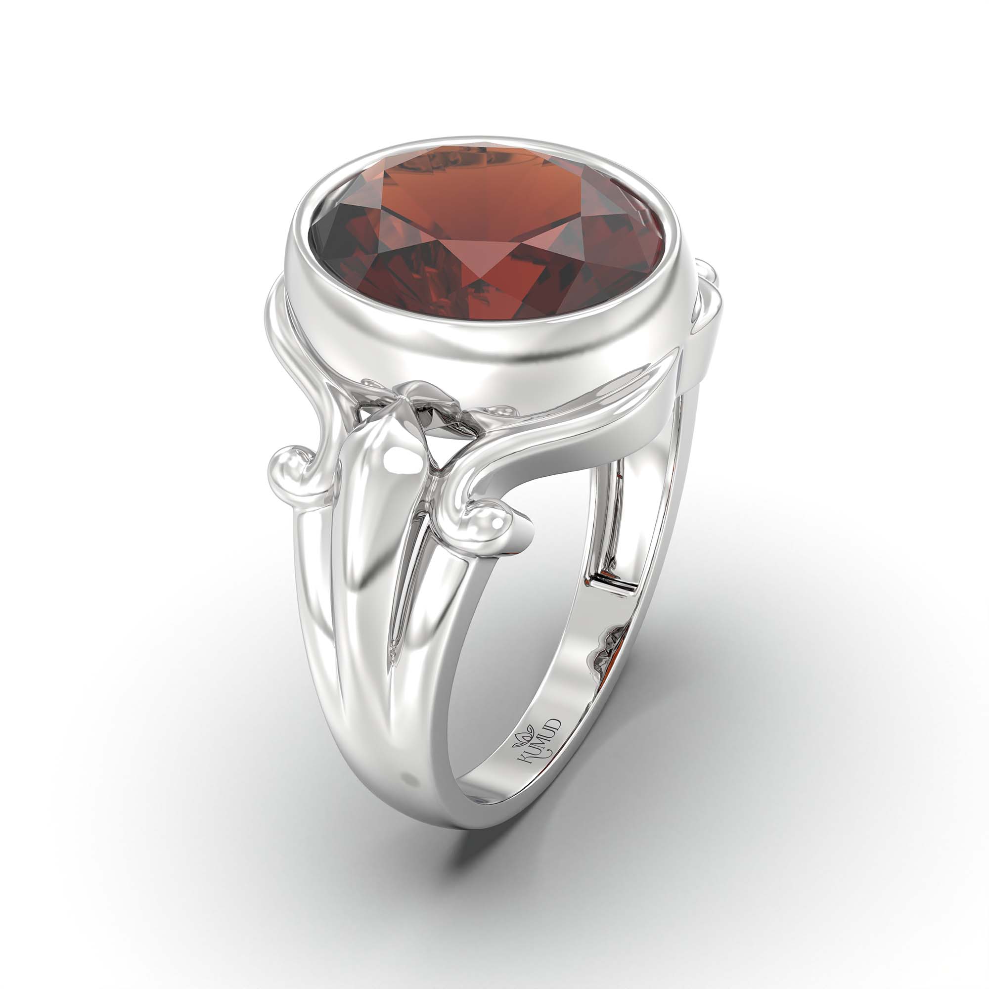 Hessonite (Gomed) Ring for Men in 925 Sterling Silver – Oval 14x11 mm, Bezel Setting, 10 g (Design K12-3) thumbnail