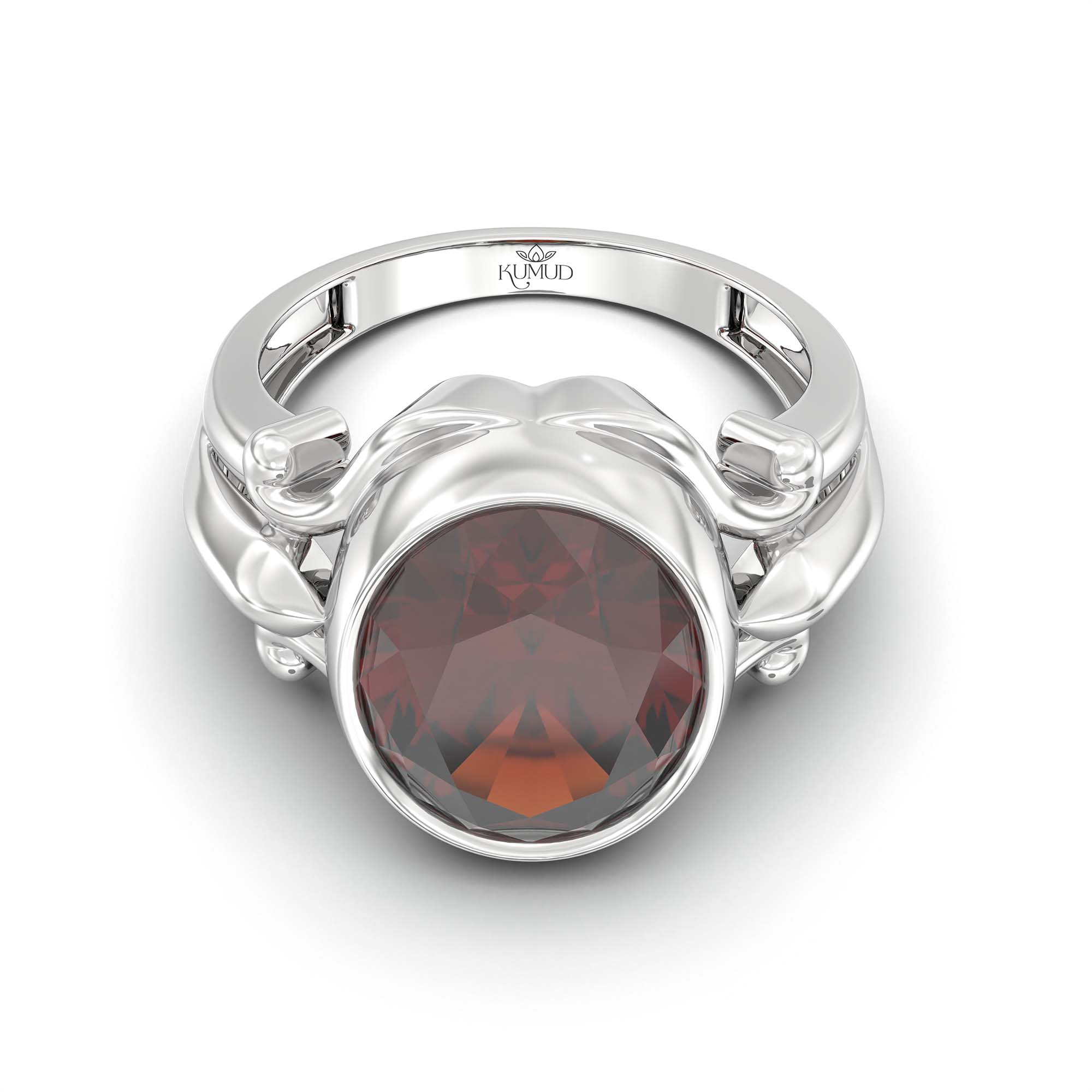Hessonite (Gomed) Ring for Men in 925 Sterling Silver – Oval 14x11 mm, Bezel Setting, 10 g (Design K12-3) thumbnail