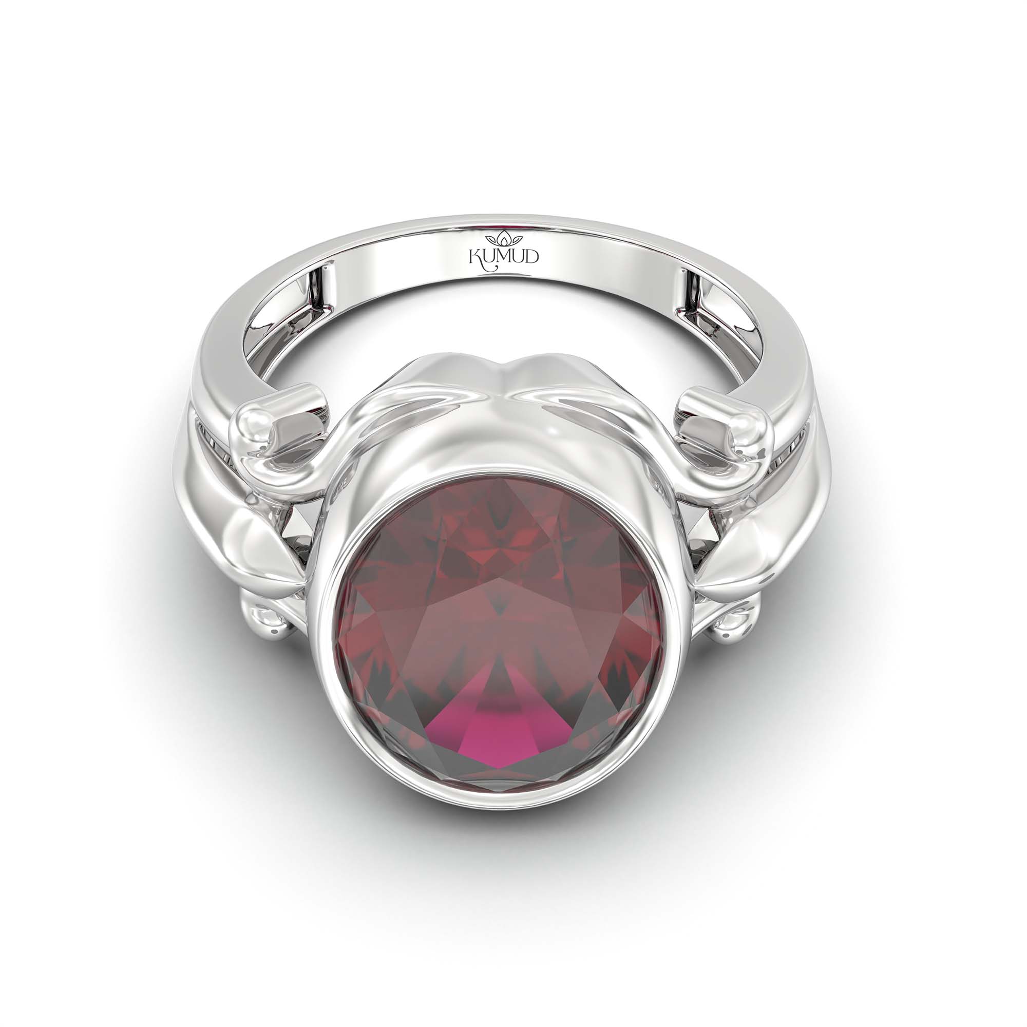 Ruby (Manik) Ring for Men in 925 Sterling Silver – Oval 14x11 mm, Bezel Setting, 10 g (Design K12-3) thumbnail