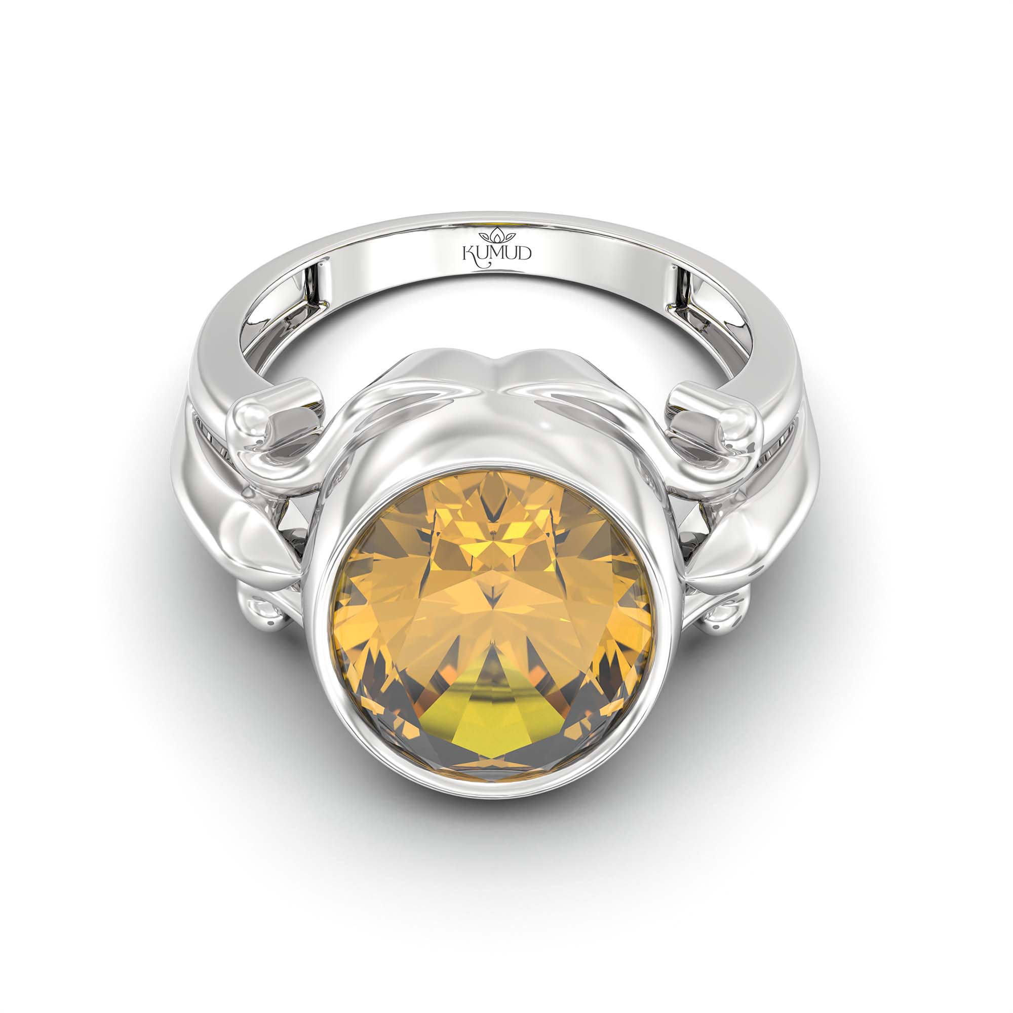 Yellow Sapphire (Pukhraj) Ring for Men in 925 Sterling Silver – Oval 14x11 mm, Bezel Setting, 10 g (Design K12-3) thumbnail