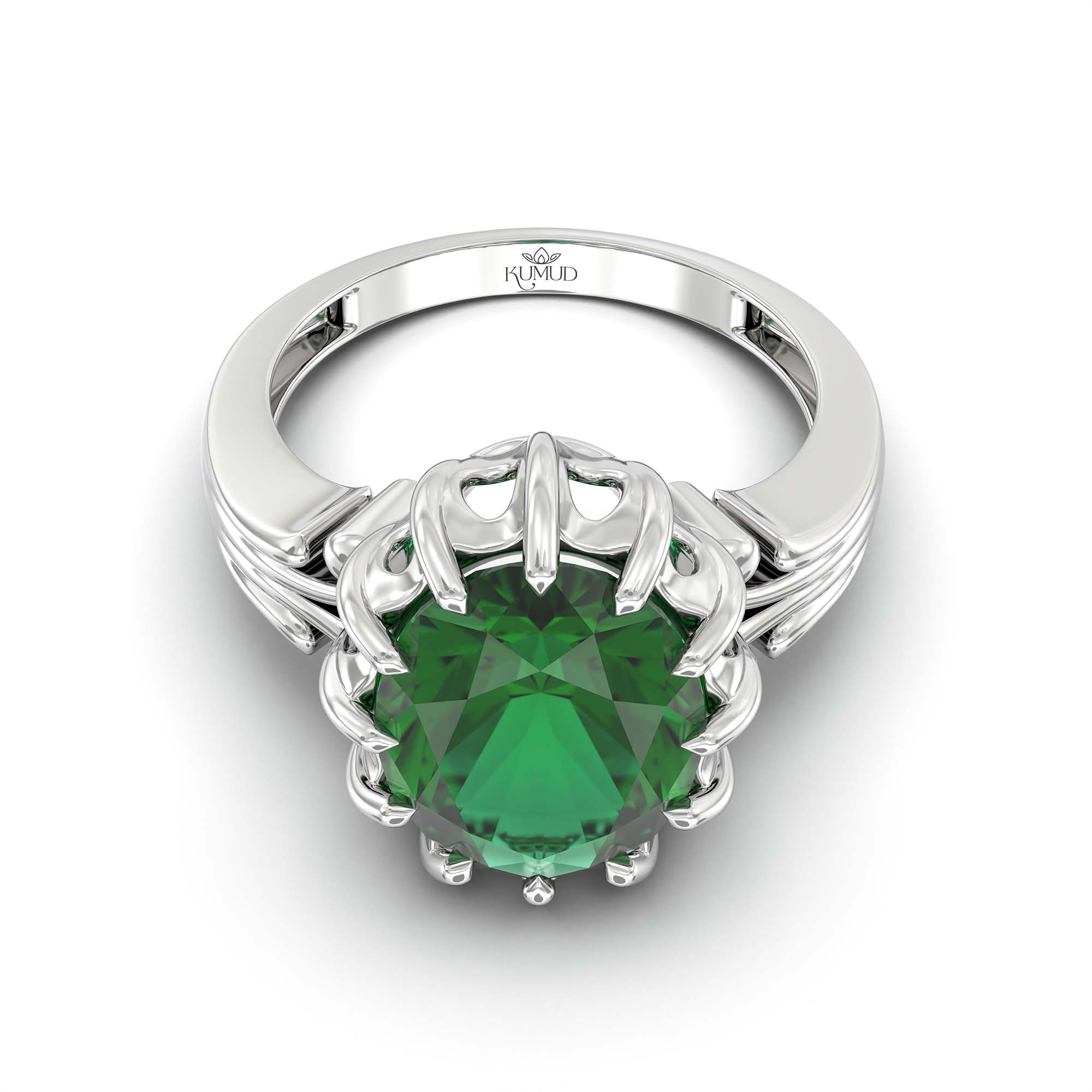 Emerald (Panna) Ring for Men in 925 Sterling Silver – Oval 14x11 mm, Prong Setting, 11 g (Design K12-4) thumbnail