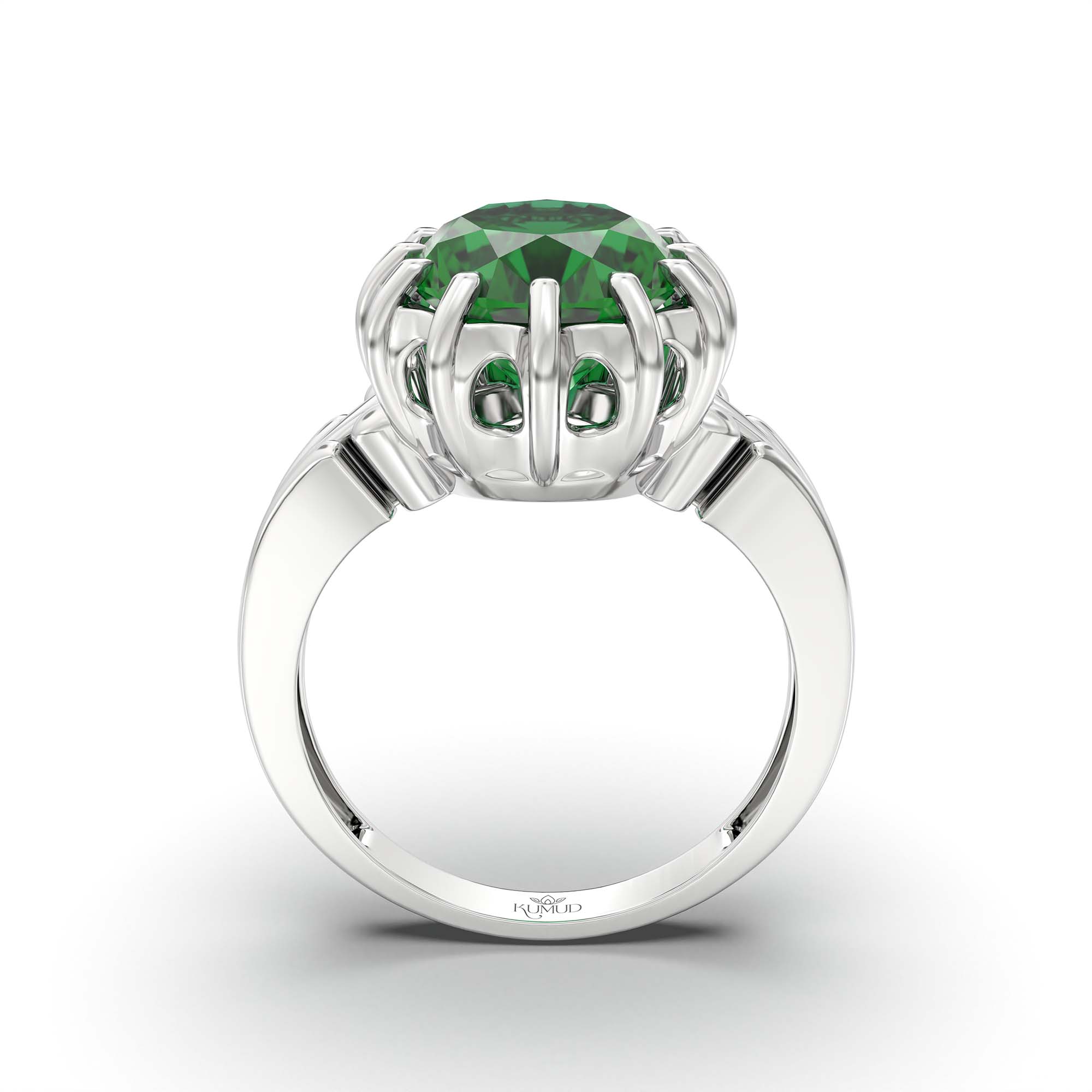 Emerald (Panna) Ring for Men in 18K White Gold – Oval 14x11 mm, Prong Setting, 11 g (Design K12-4) thumbnail
