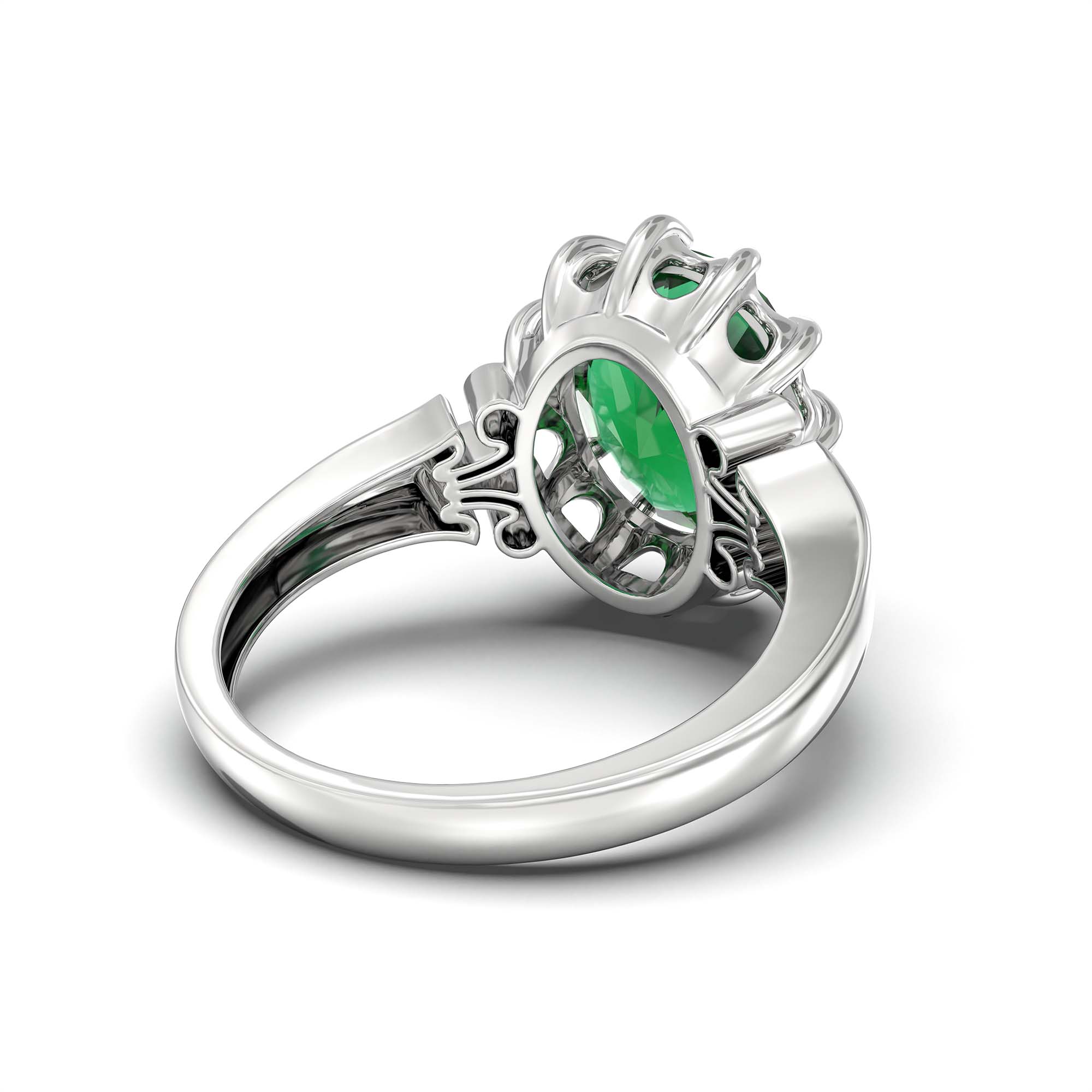 Emerald (Panna) Ring for Men in 18K White Gold – Oval 14x11 mm, Prong Setting, 11 g (Design K12-4) thumbnail