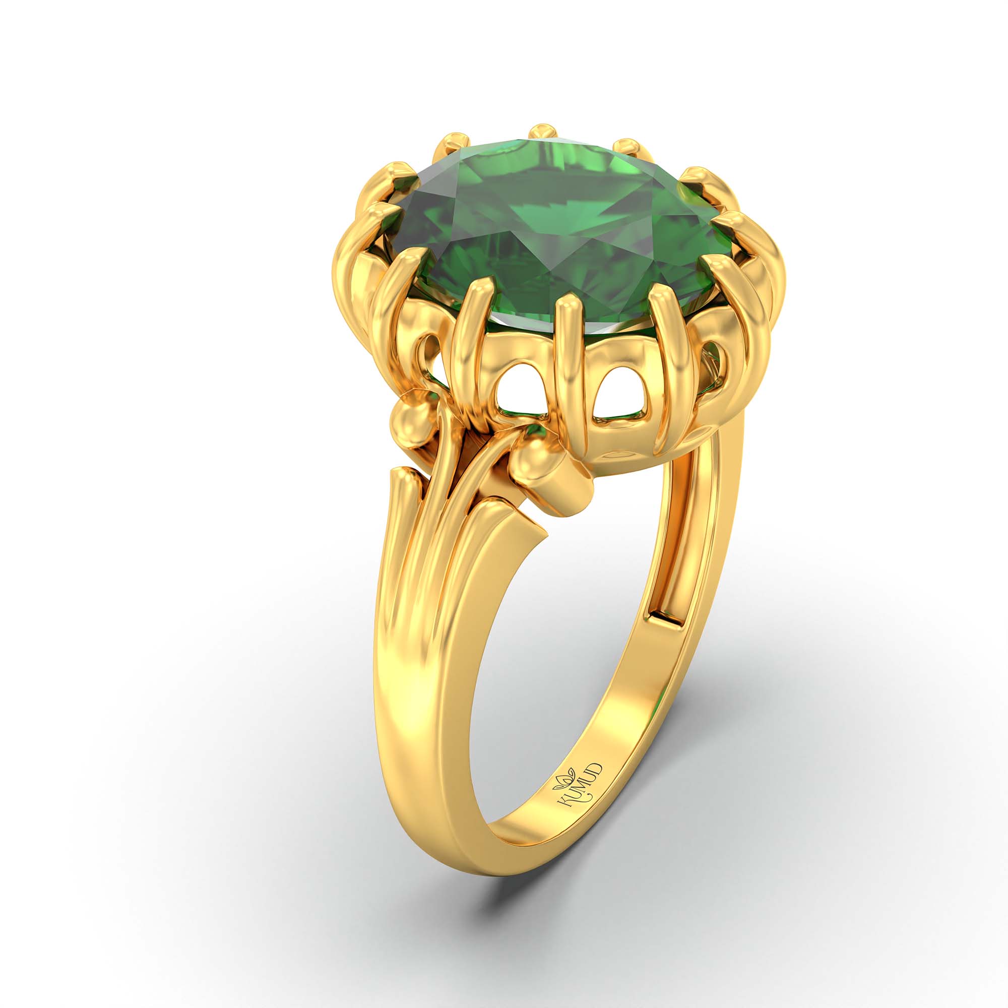 Emerald (Panna) Ring for Men in 22K Yellow Gold – Oval 14x11 mm, Prong Setting, 11 g (Design K12-4) thumbnail
