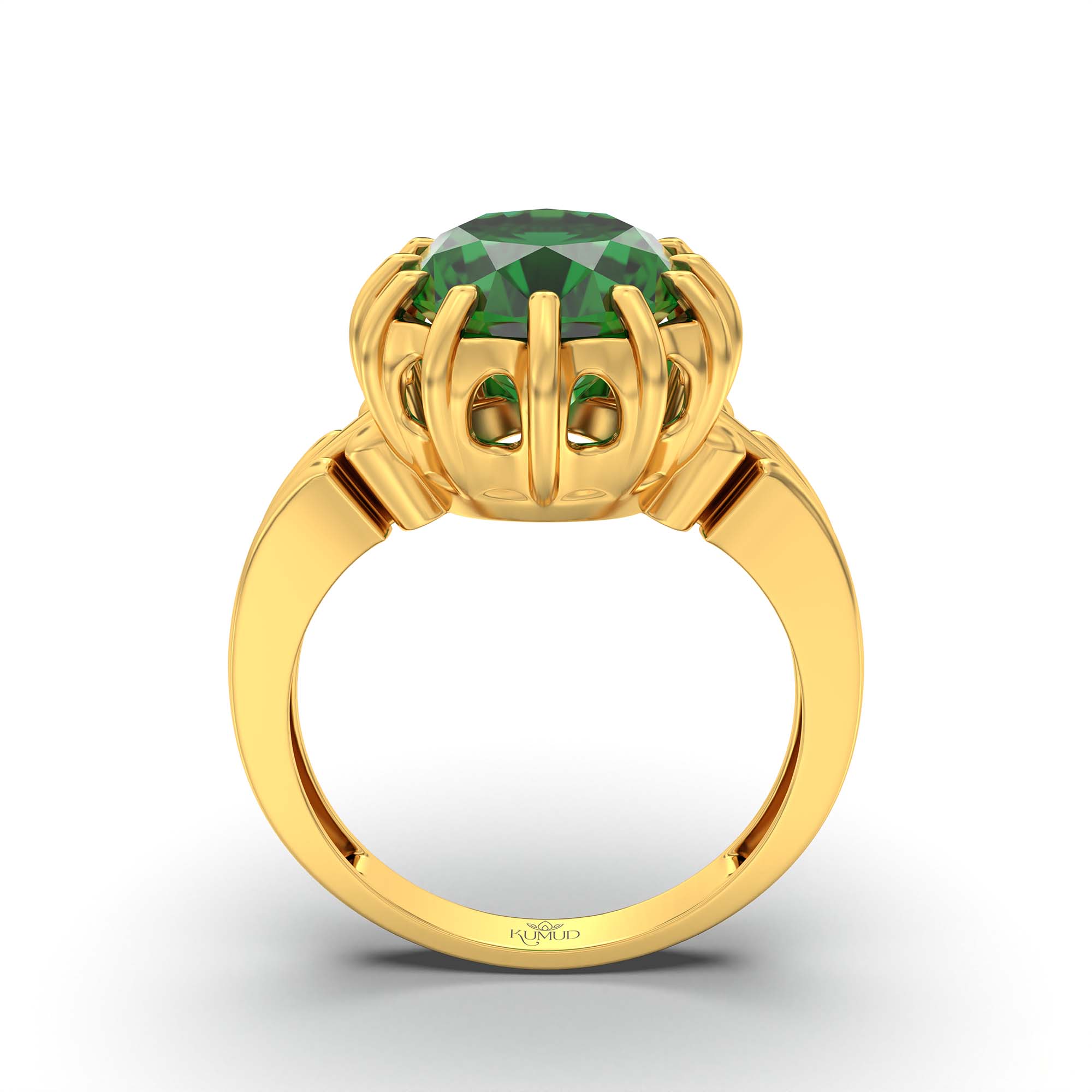Emerald (Panna) Ring for Men in 22K Yellow Gold – Oval 14x11 mm, Prong Setting, 11 g (Design K12-4) thumbnail