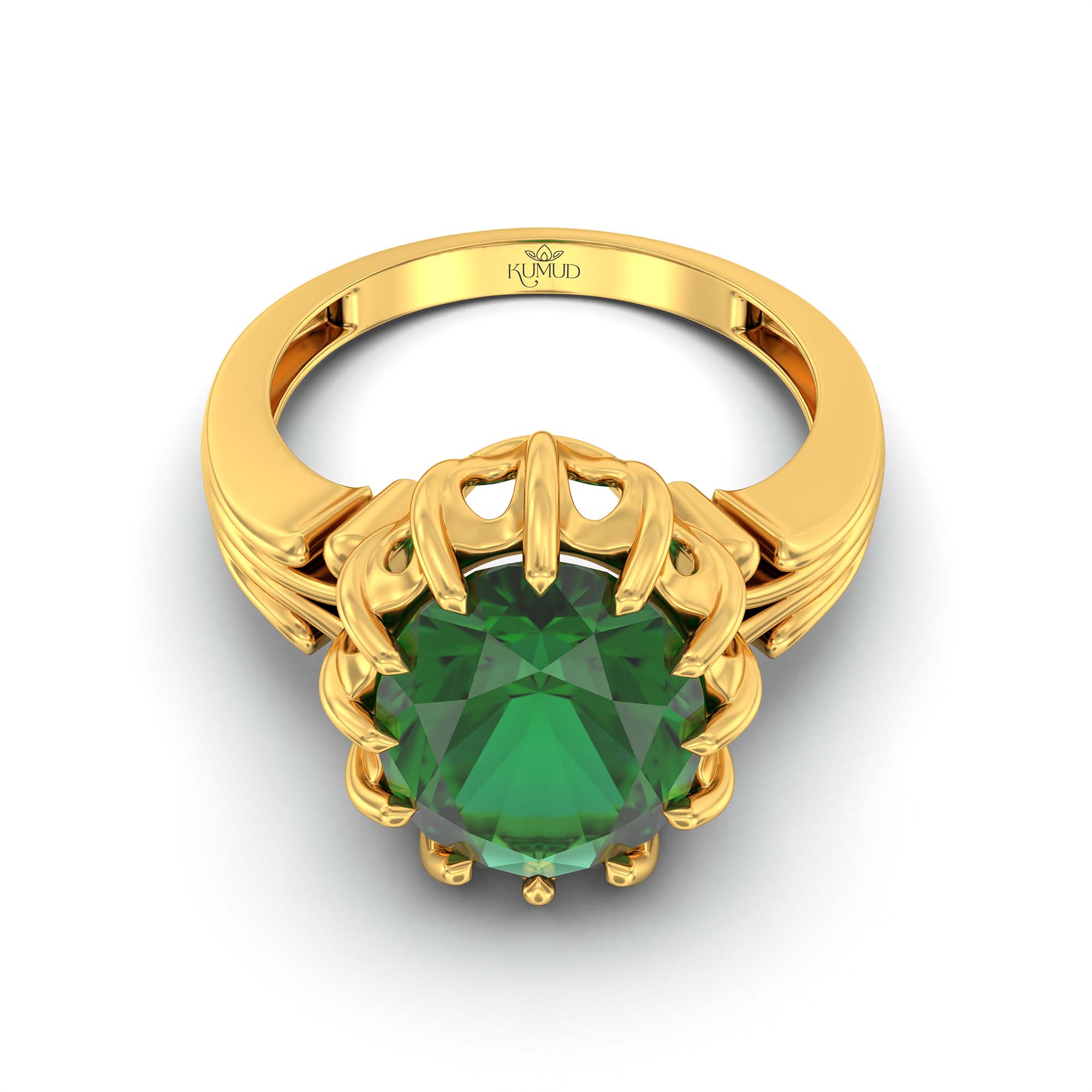 Emerald (Panna) Ring for Men in 22K Yellow Gold – Oval 14x11 mm, Prong Setting, 11 g (Design K12-4) thumbnail