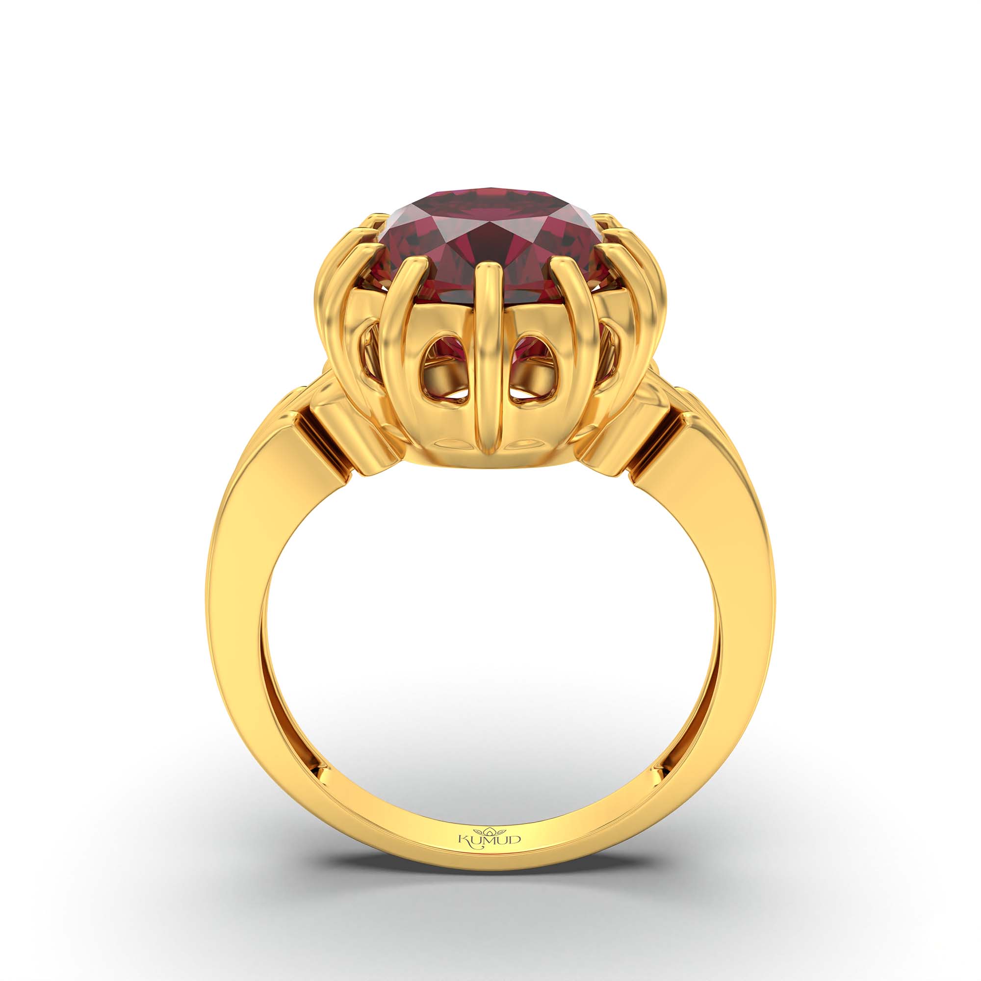 Ruby (Manik) Ring for Men in 22K Yellow Gold – Oval 14x11 mm, Prong Setting, 11 g (Design K12-4) thumbnail