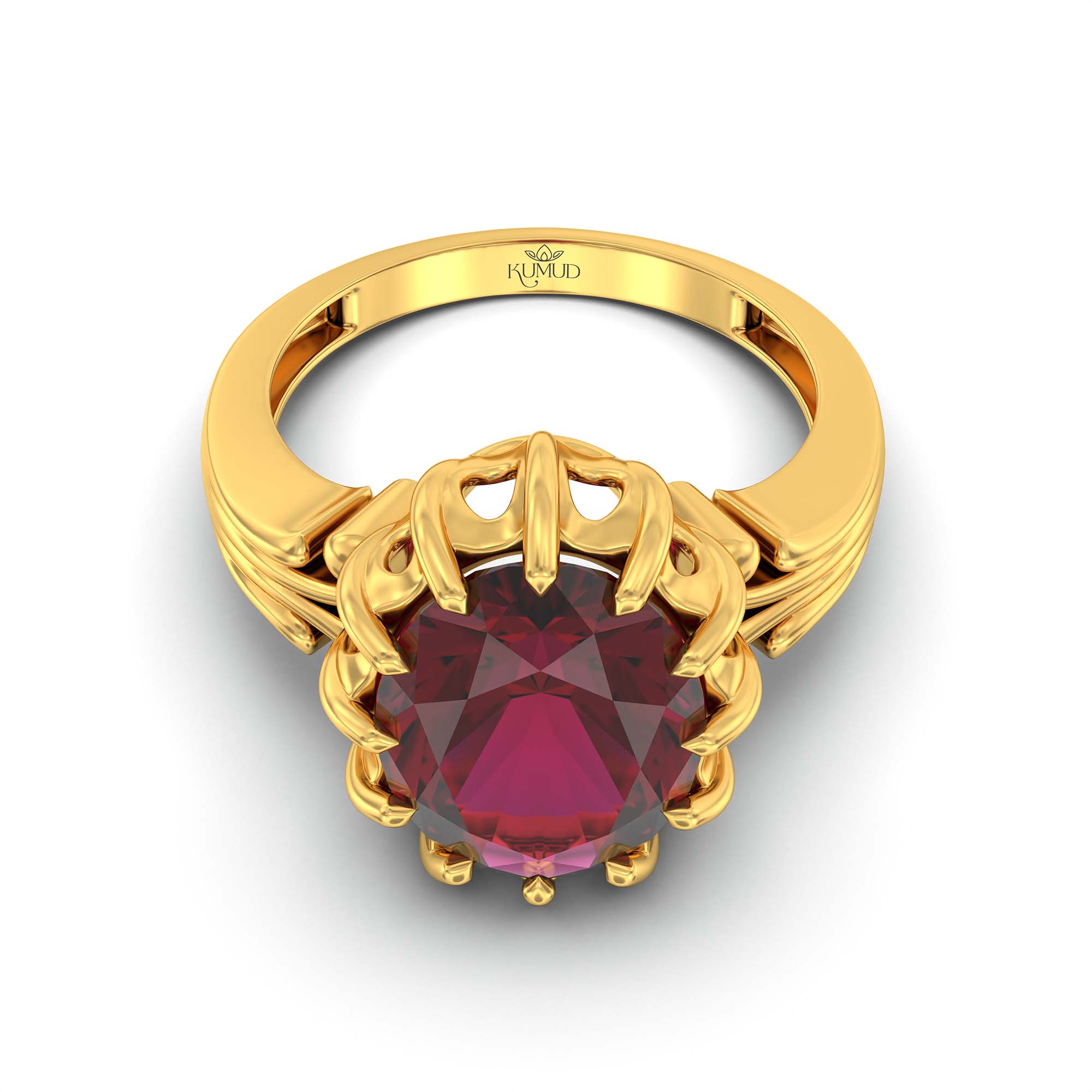 Ruby (Manik) Ring for Men in 22K Yellow Gold – Oval 14x11 mm, Prong Setting, 11 g (Design K12-4) thumbnail