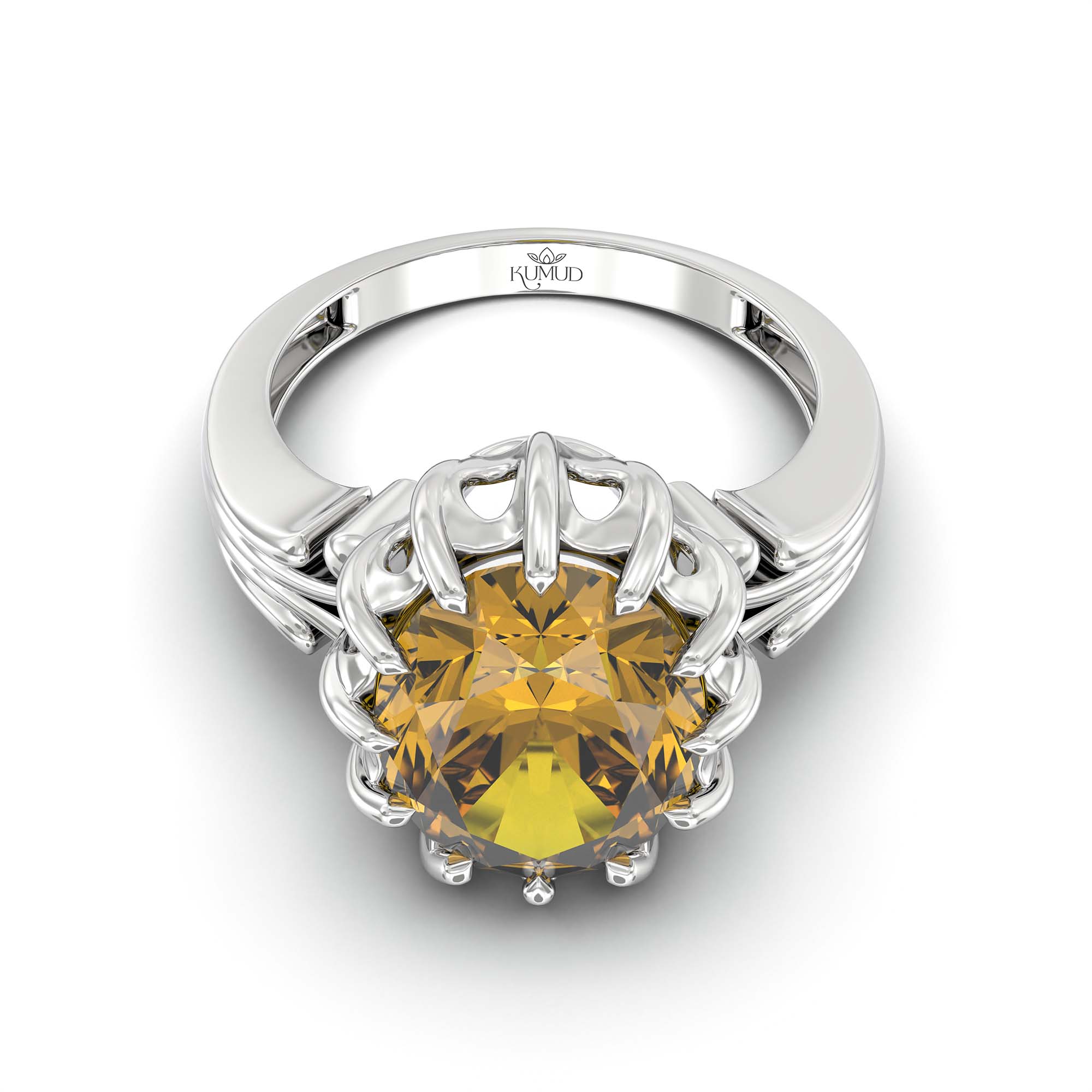 Yellow Sapphire (Pukhraj) Ring for Men in 925 Sterling Silver – Oval 14x11 mm, Prong Setting, 11 g (Design K12-4) thumbnail