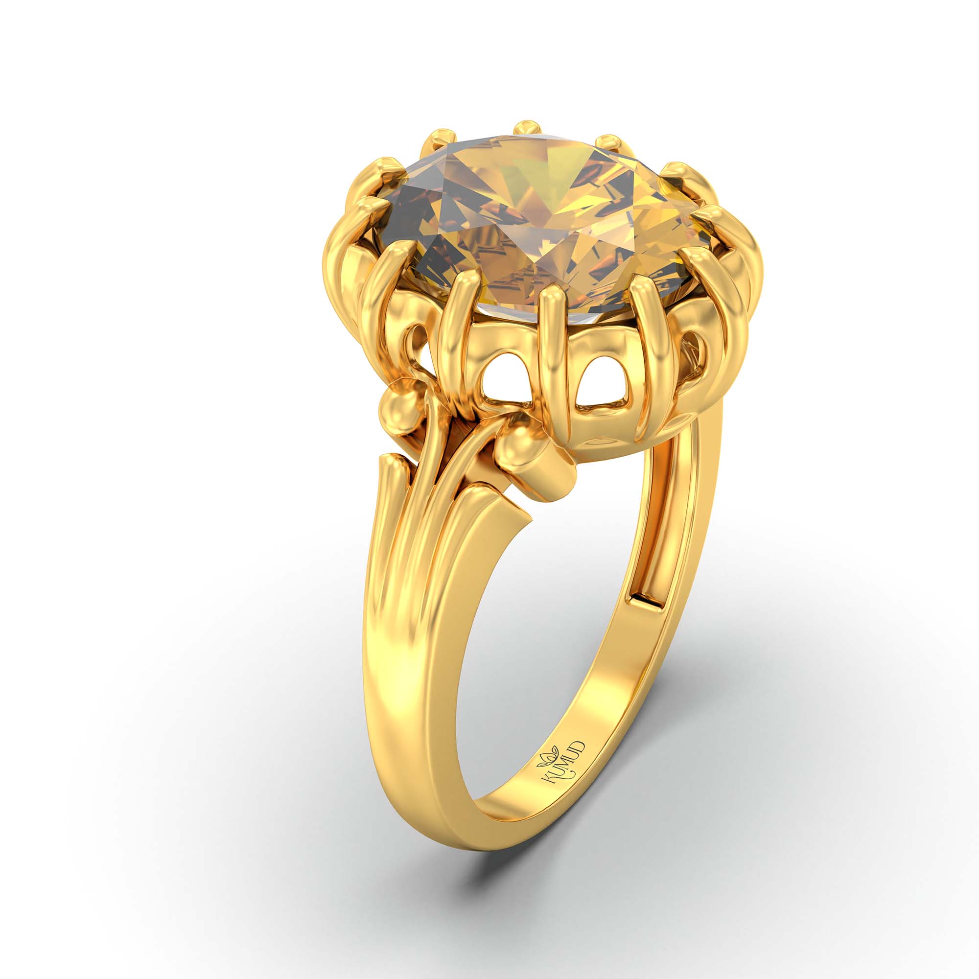 Yellow Sapphire (Pukhraj) Ring for Men in 22K Yellow Gold – Oval 14x11 mm, Prong Setting, 11 g (Design K12-4) thumbnail