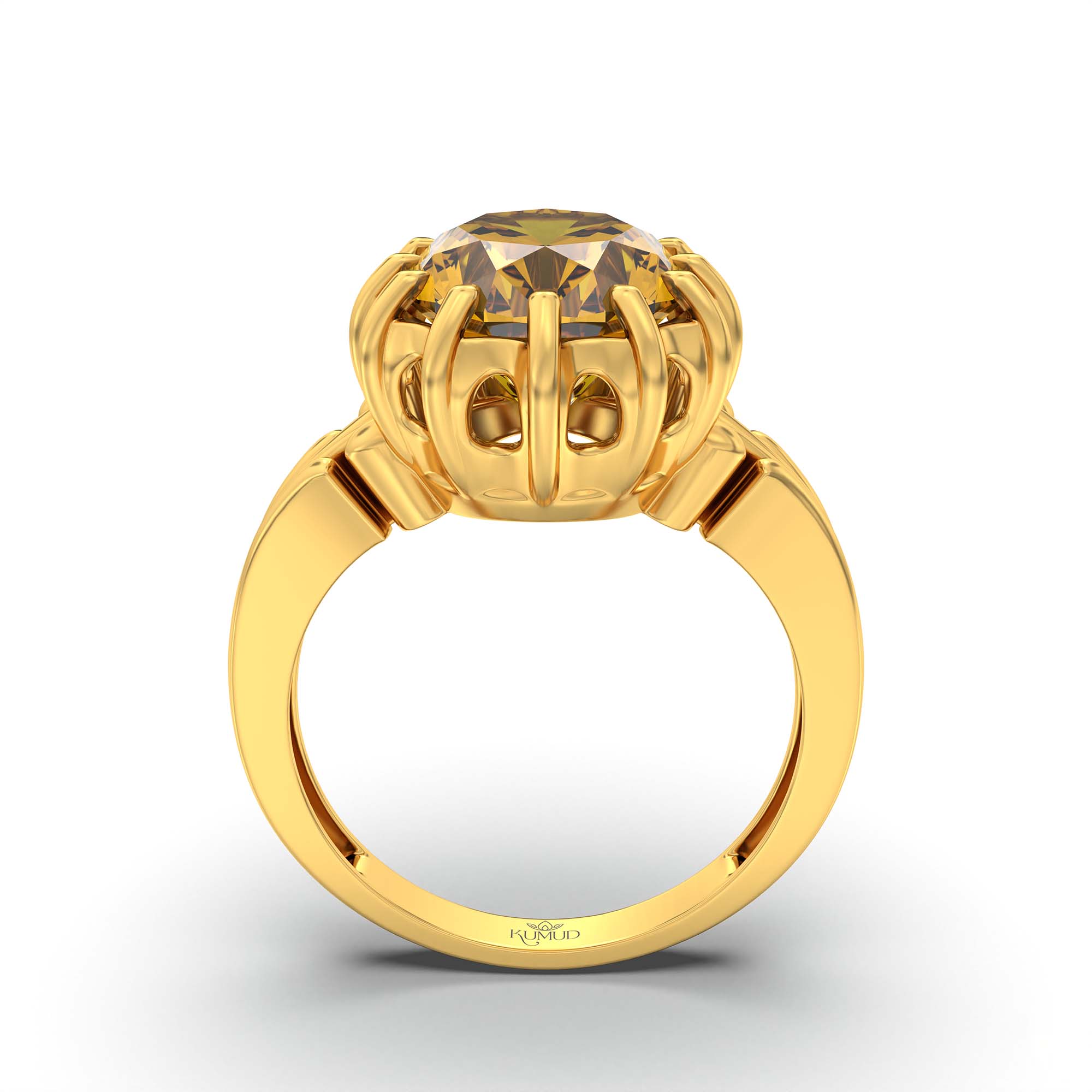 Yellow Sapphire (Pukhraj) Ring for Men in 22K Yellow Gold – Oval 14x11 mm, Prong Setting, 11 g (Design K12-4) thumbnail