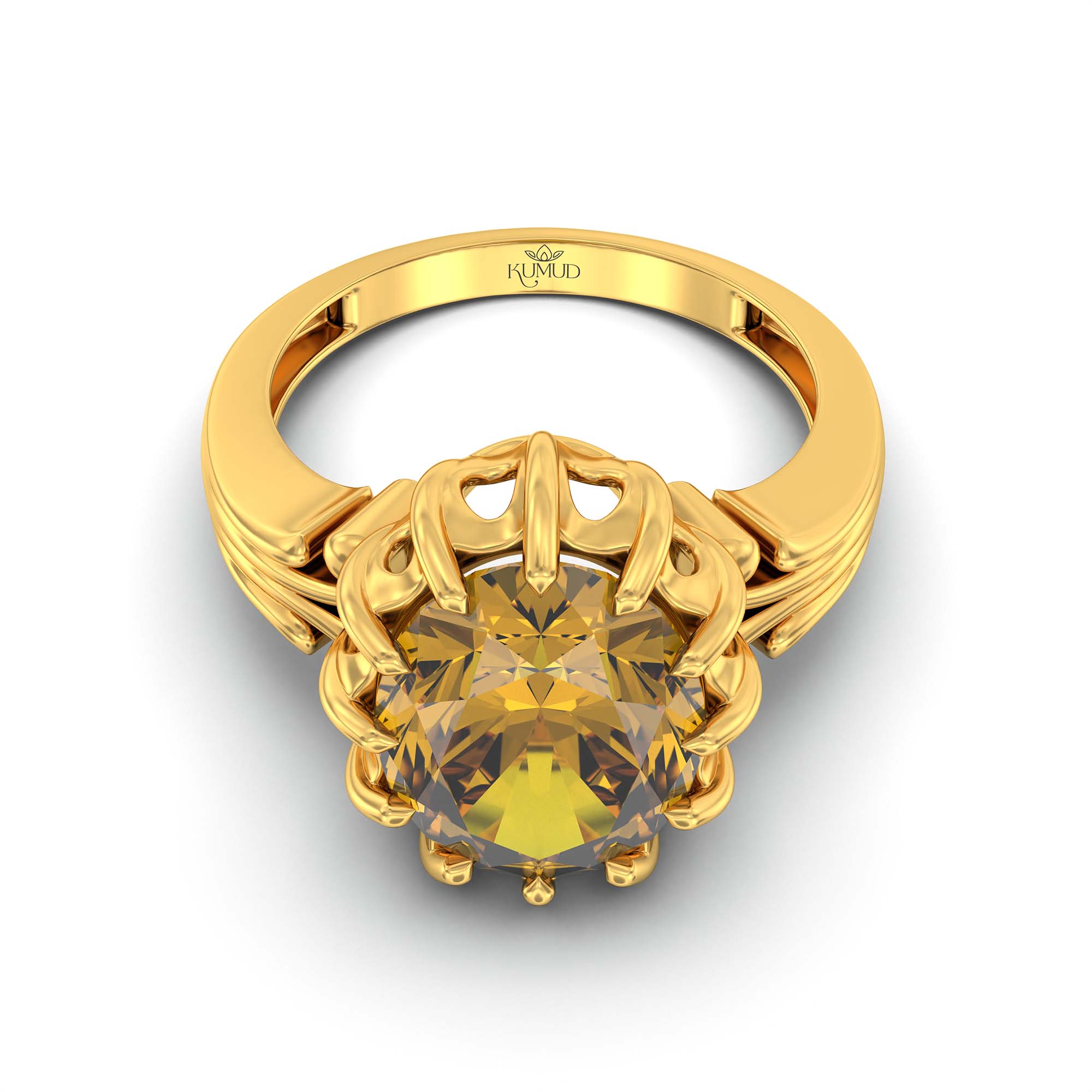 Yellow Sapphire (Pukhraj) Ring for Men in 22K Yellow Gold – Oval 14x11 mm, Prong Setting, 11 g (Design K12-4) thumbnail