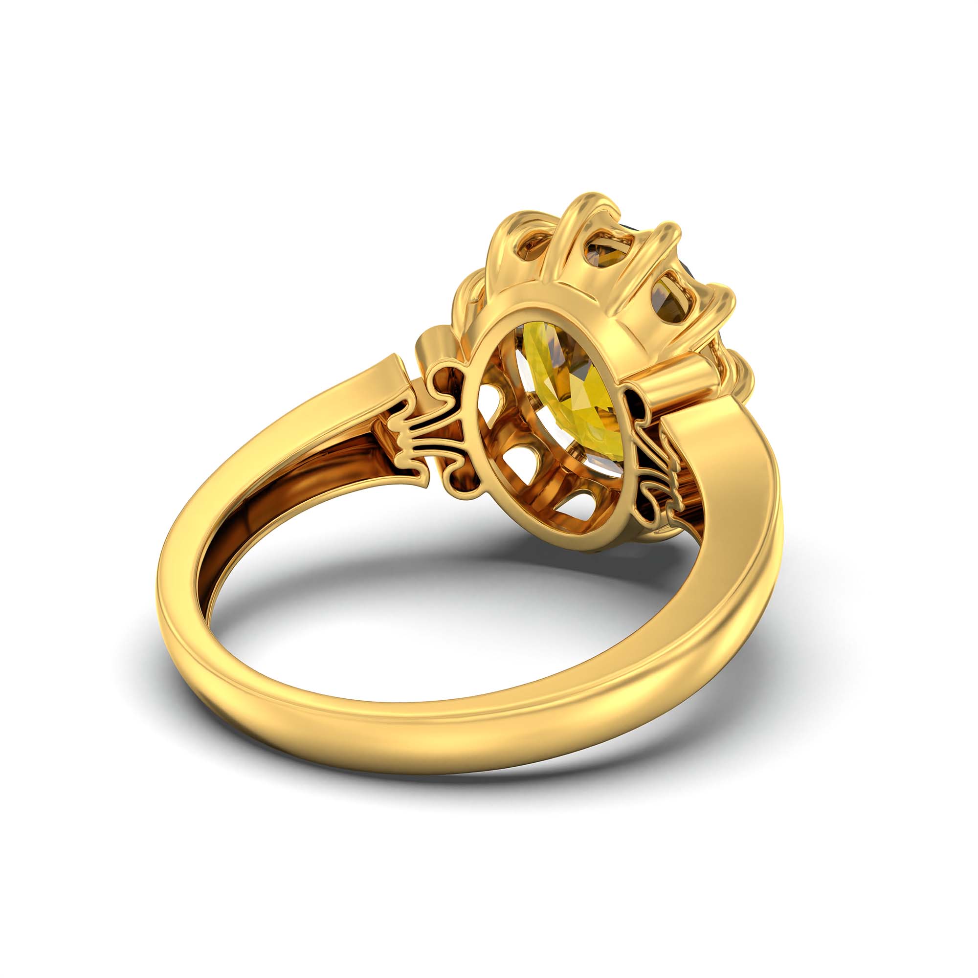 Yellow Sapphire (Pukhraj) Ring for Men in 22K Yellow Gold – Oval 14x11 mm, Prong Setting, 11 g (Design K12-4) thumbnail