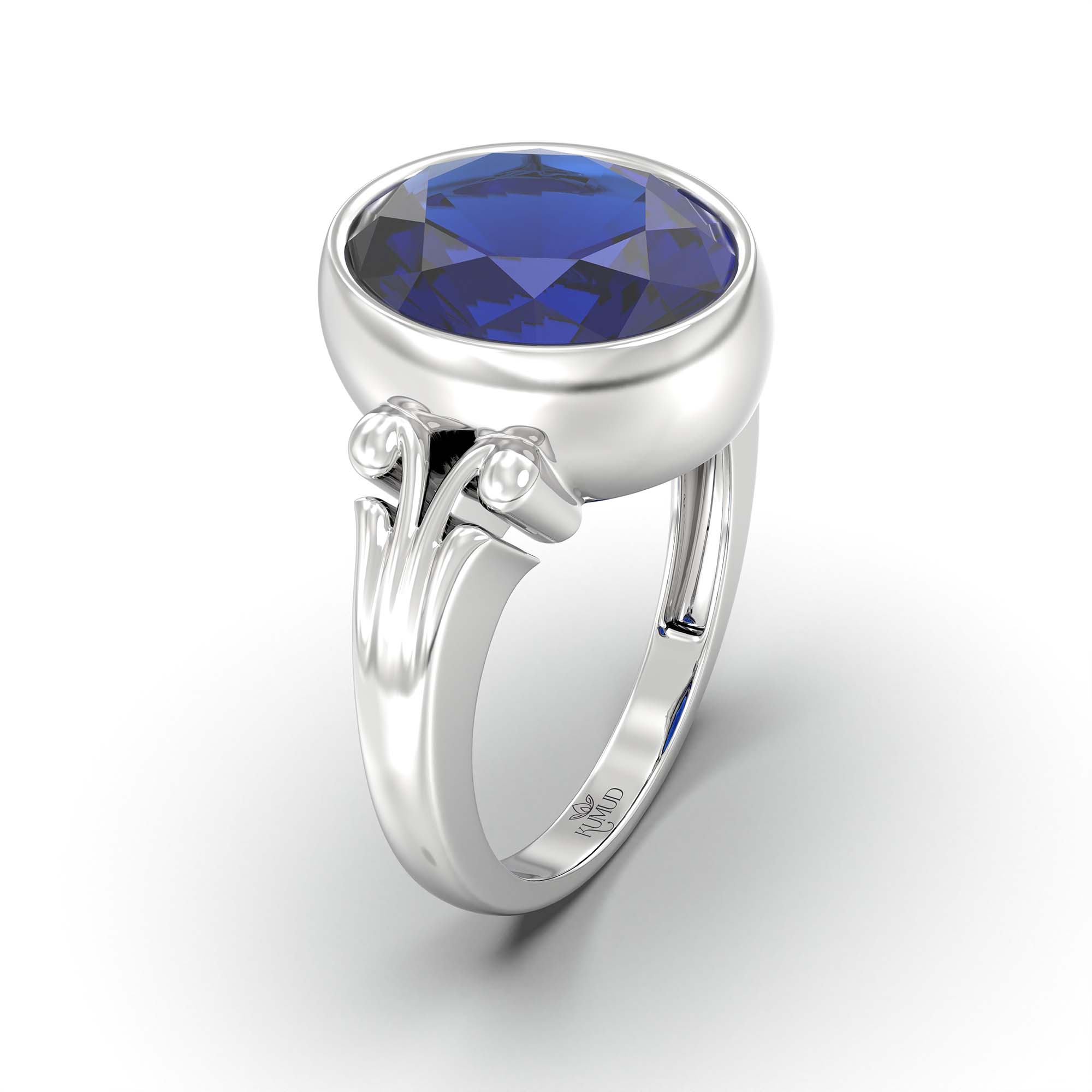 Blue Sapphire (Neelam) Ring for Men in 18K White Gold – Oval 14x11 mm, Bezel Setting, 12 g thumbnail