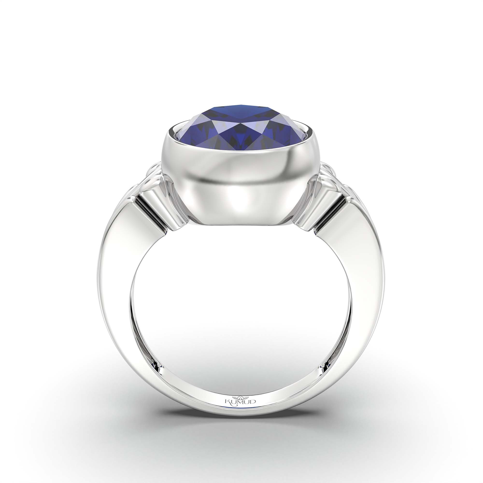 Blue Sapphire (Neelam) Ring for Men in 18K White Gold – Oval 14x11 mm, Bezel Setting, 12 g thumbnail
