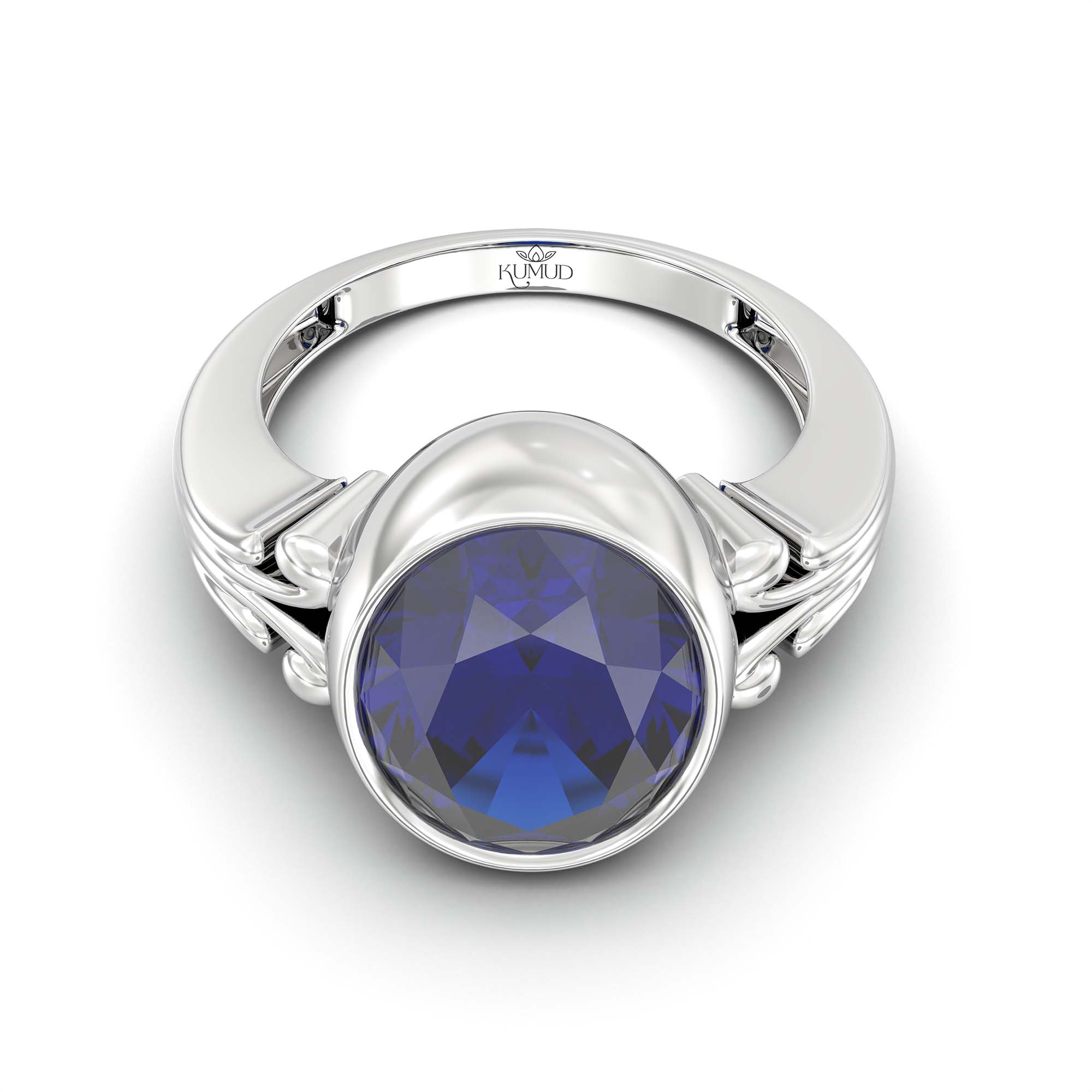 Blue Sapphire (Neelam) Ring for Men in 18K White Gold – Oval 14x11 mm, Bezel Setting, 12 g thumbnail