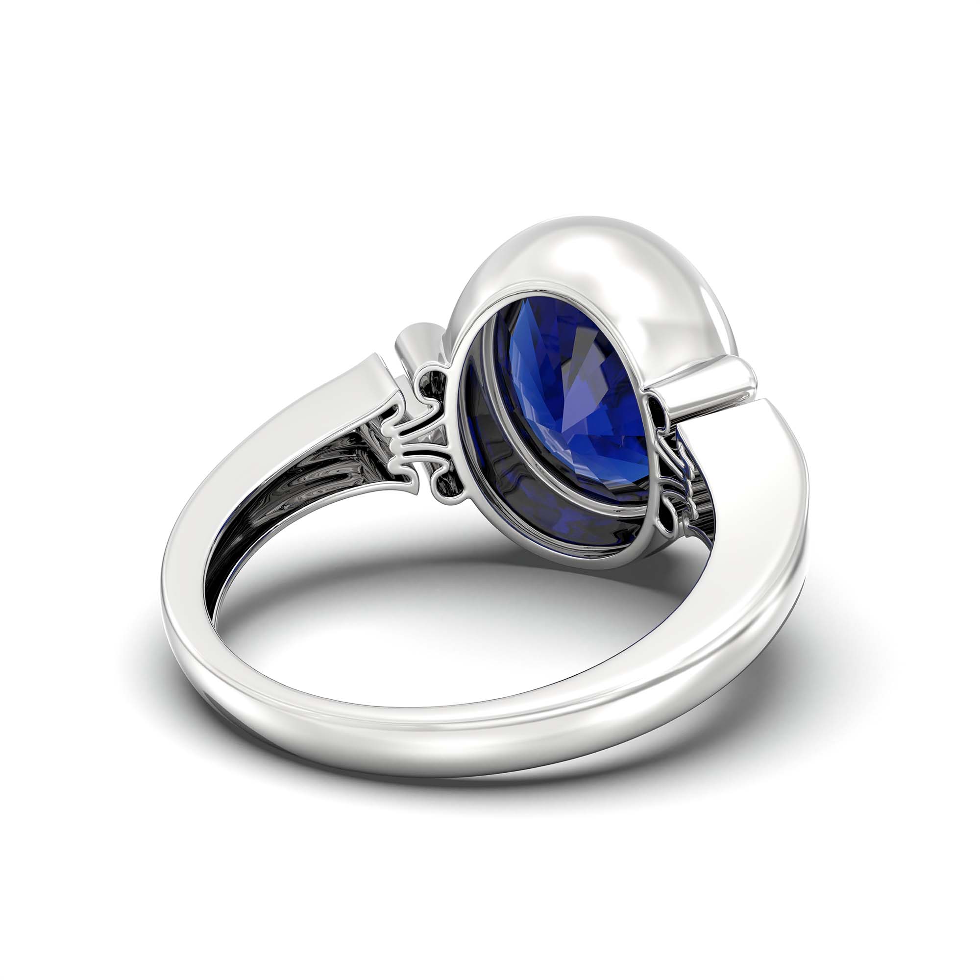 Blue Sapphire (Neelam) Ring for Men in 18K White Gold – Oval 14x11 mm, Bezel Setting, 12 g thumbnail