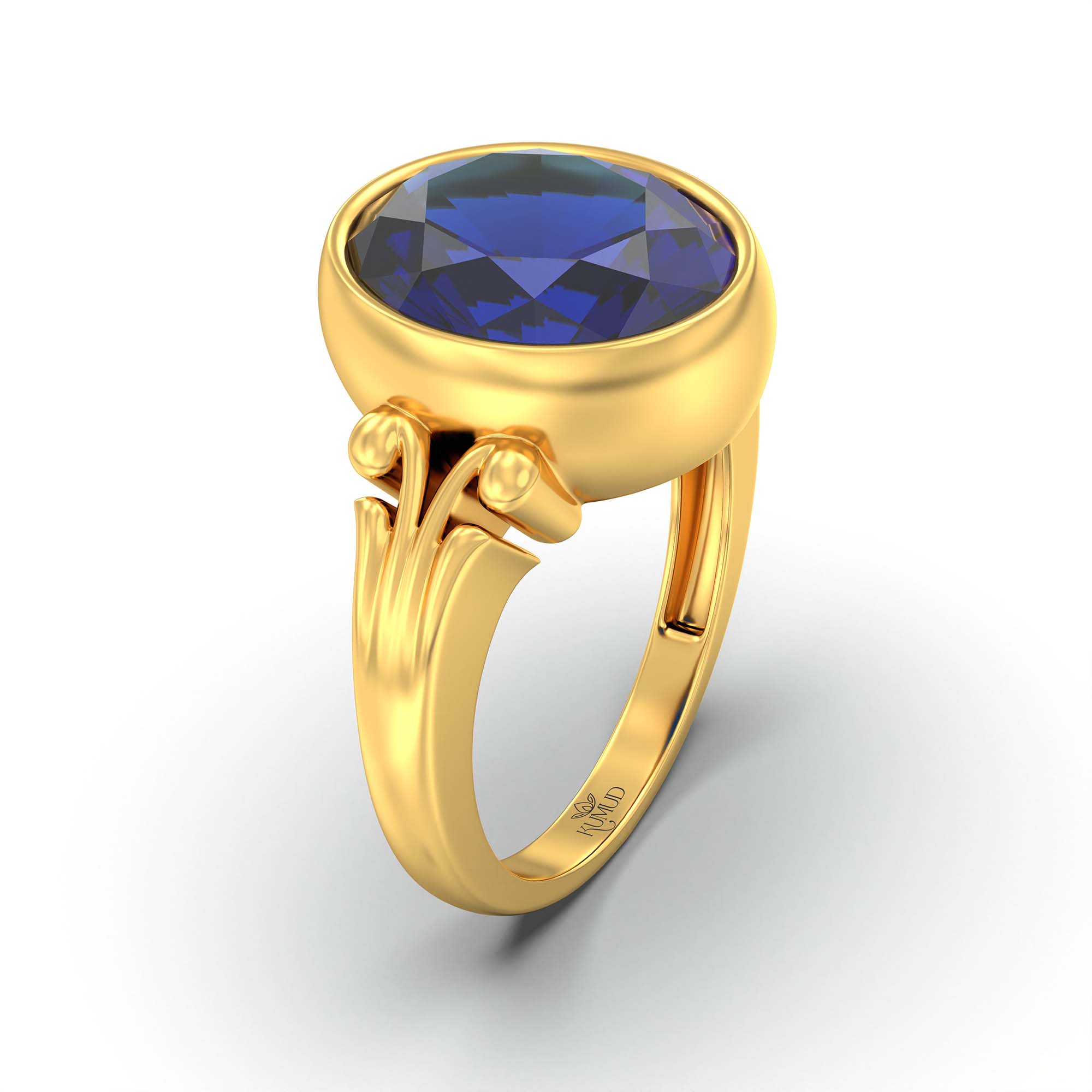 Blue Sapphire (Neelam) Ring for Men in 22K Yellow Gold – Oval 14x11 mm, Bezel Setting, 12 g thumbnail
