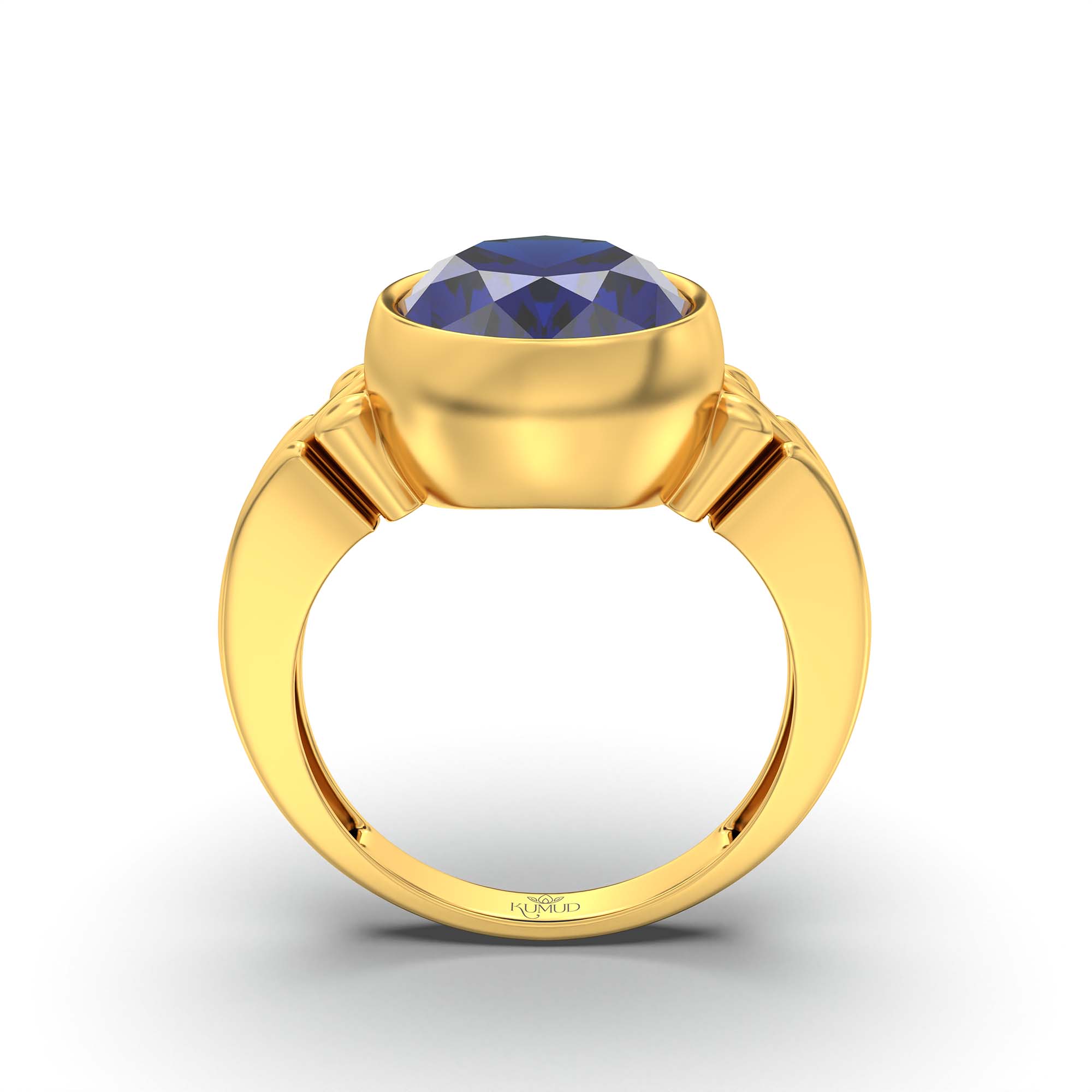 Blue Sapphire (Neelam) Ring for Men in 22K Yellow Gold – Oval 14x11 mm, Bezel Setting, 12 g thumbnail