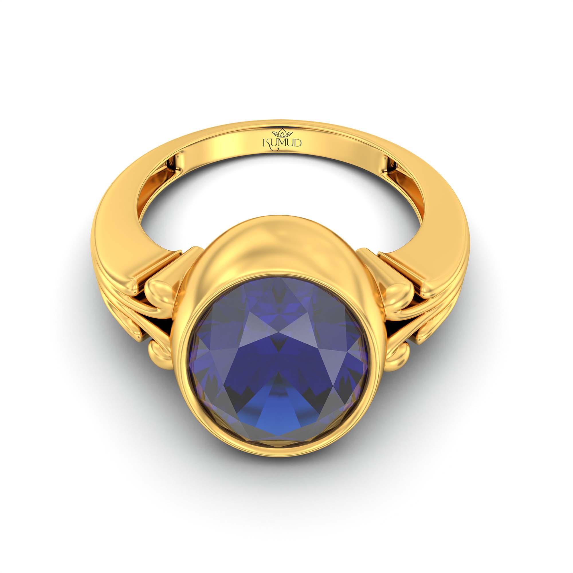 Blue Sapphire (Neelam) Ring for Men in 22K Yellow Gold – Oval 14x11 mm, Bezel Setting, 12 g thumbnail