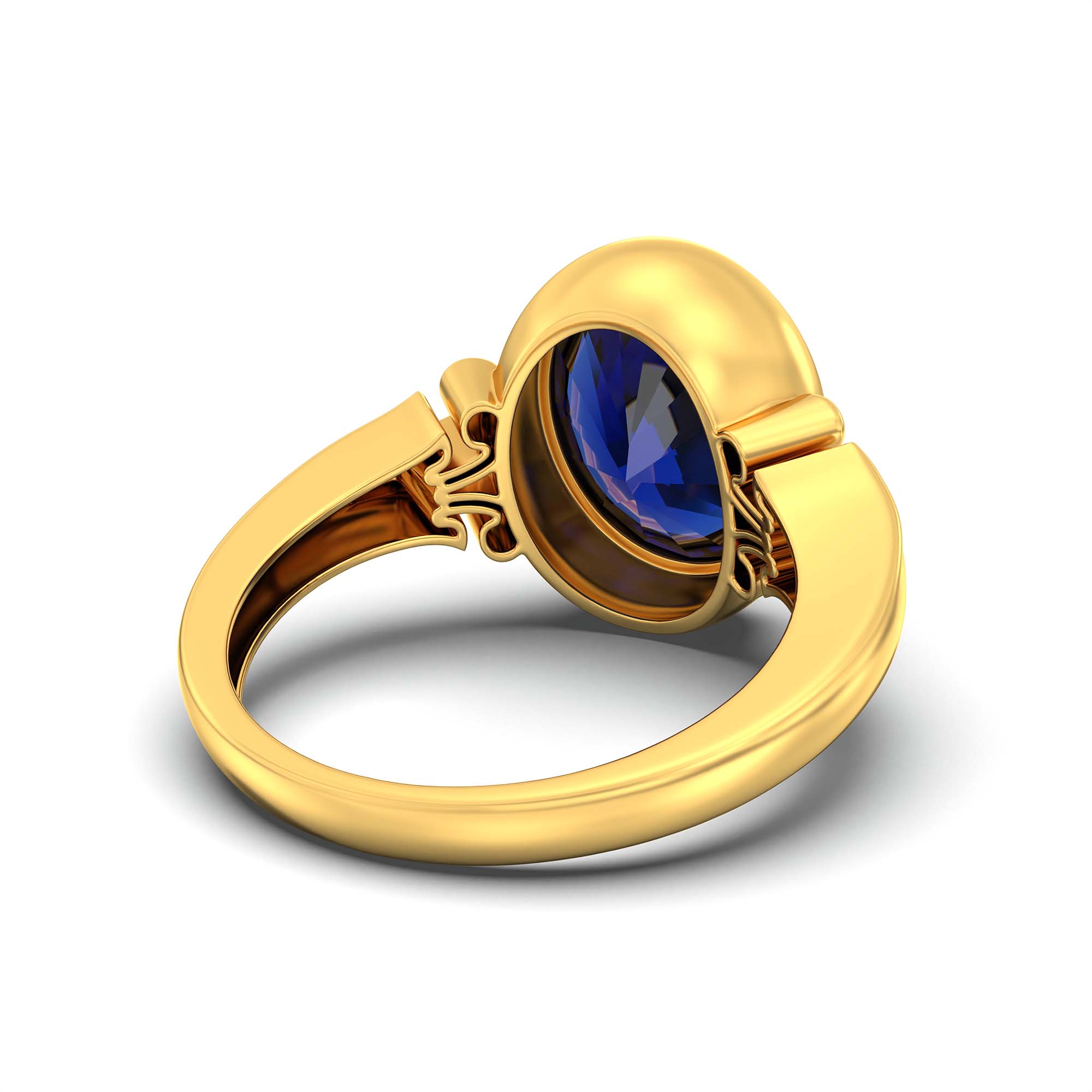 Blue Sapphire (Neelam) Ring for Men in 22K Yellow Gold – Oval 14x11 mm, Bezel Setting, 12 g thumbnail
