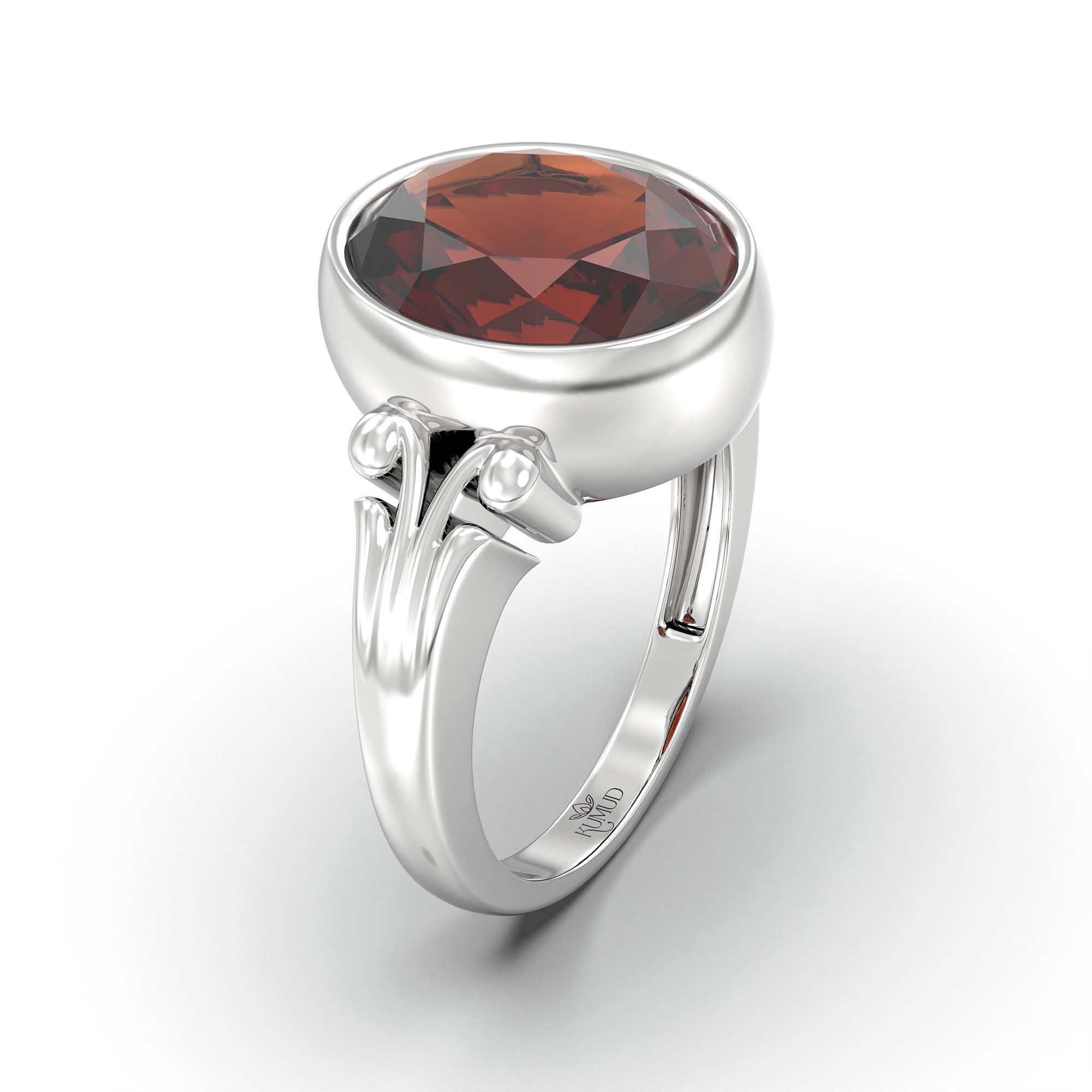 Hessonite (Gomed) Ring for Men in 18K White Gold – Oval 14x11 mm, Bezel Setting, 12 g thumbnail