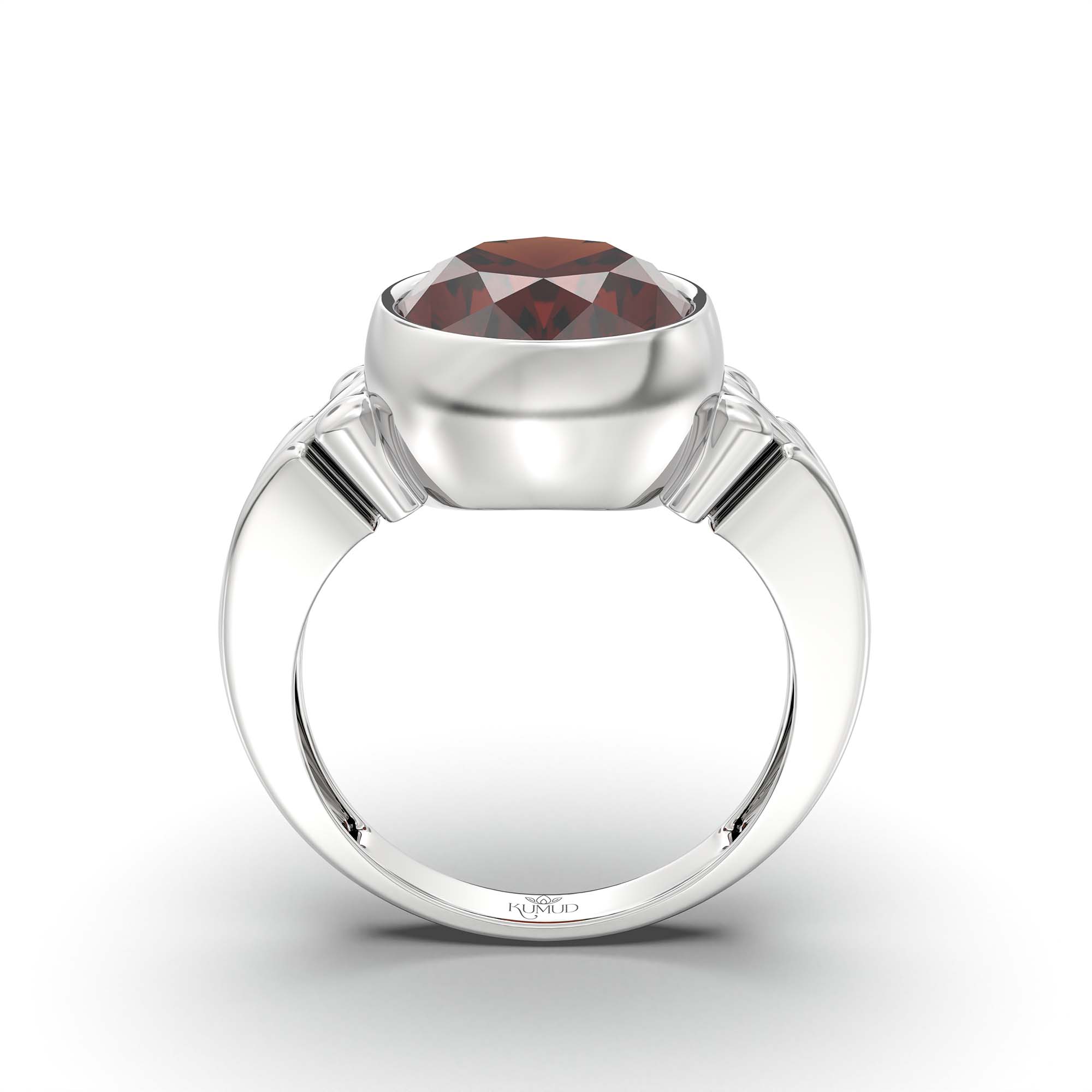 Hessonite (Gomed) Ring for Men in 18K White Gold – Oval 14x11 mm, Bezel Setting, 12 g thumbnail