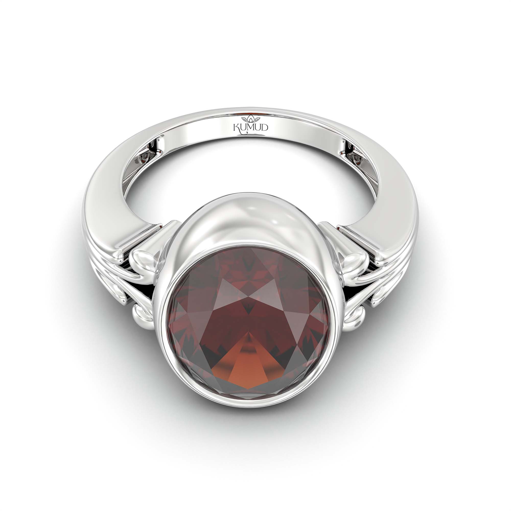 Hessonite (Gomed) Ring for Men in 18K White Gold – Oval 14x11 mm, Bezel Setting, 12 g thumbnail