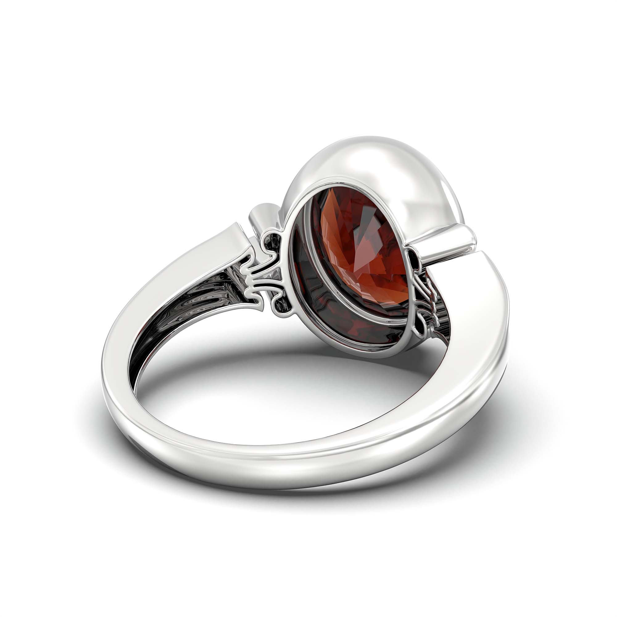 Hessonite (Gomed) Ring for Men in 18K White Gold – Oval 14x11 mm, Bezel Setting, 12 g thumbnail
