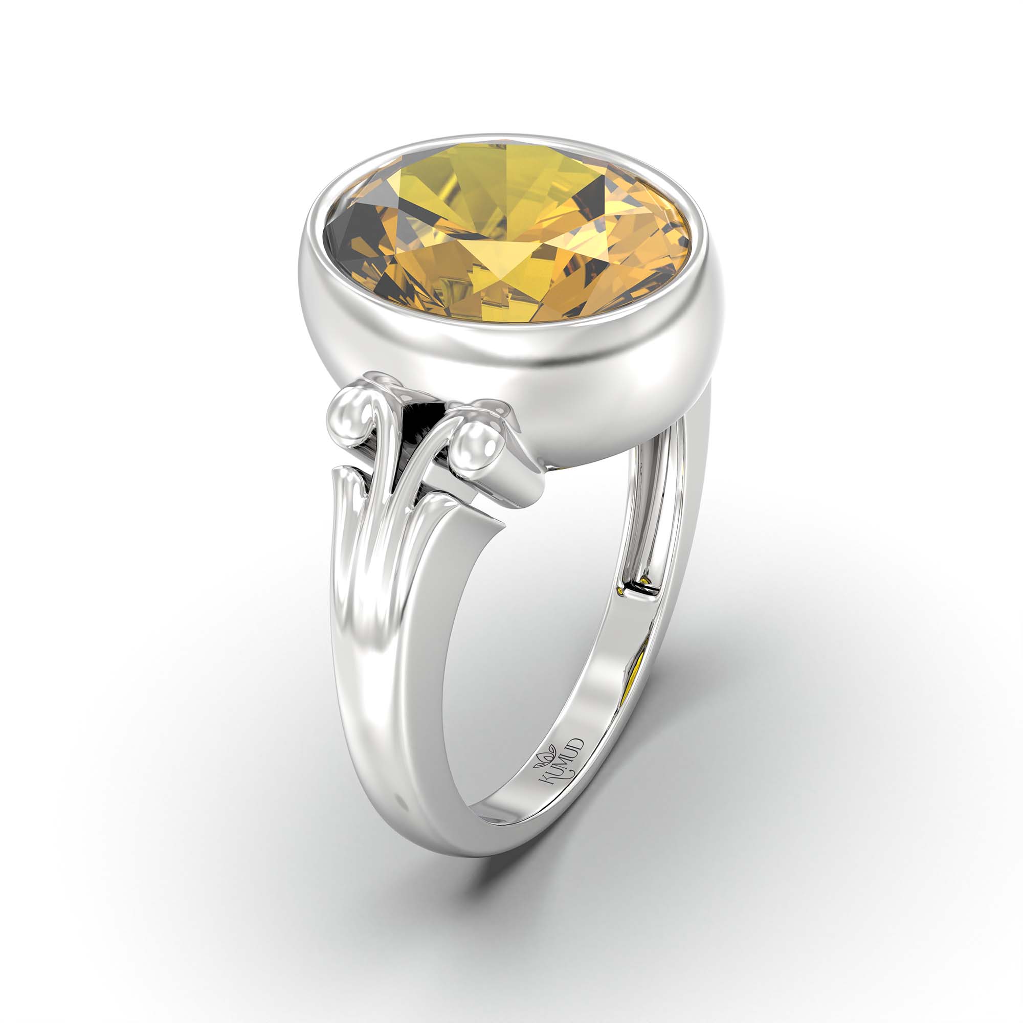 Yellow Sapphire (Pukhraj) Ring for Men in 18K White Gold – Oval 14x11 mm, Bezel Setting, 12 g thumbnail