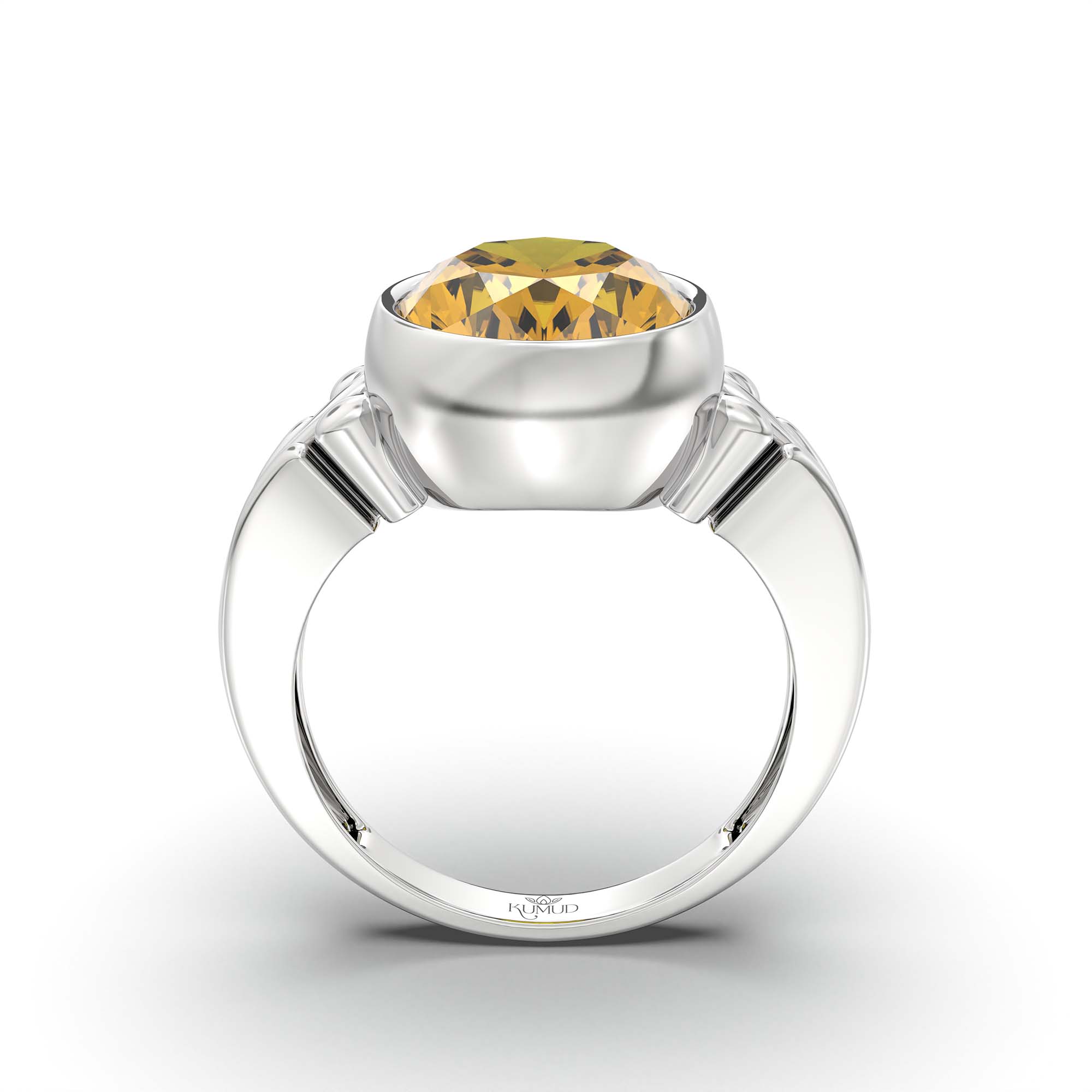 Yellow Sapphire (Pukhraj) Ring for Men in 18K White Gold – Oval 14x11 mm, Bezel Setting, 12 g thumbnail