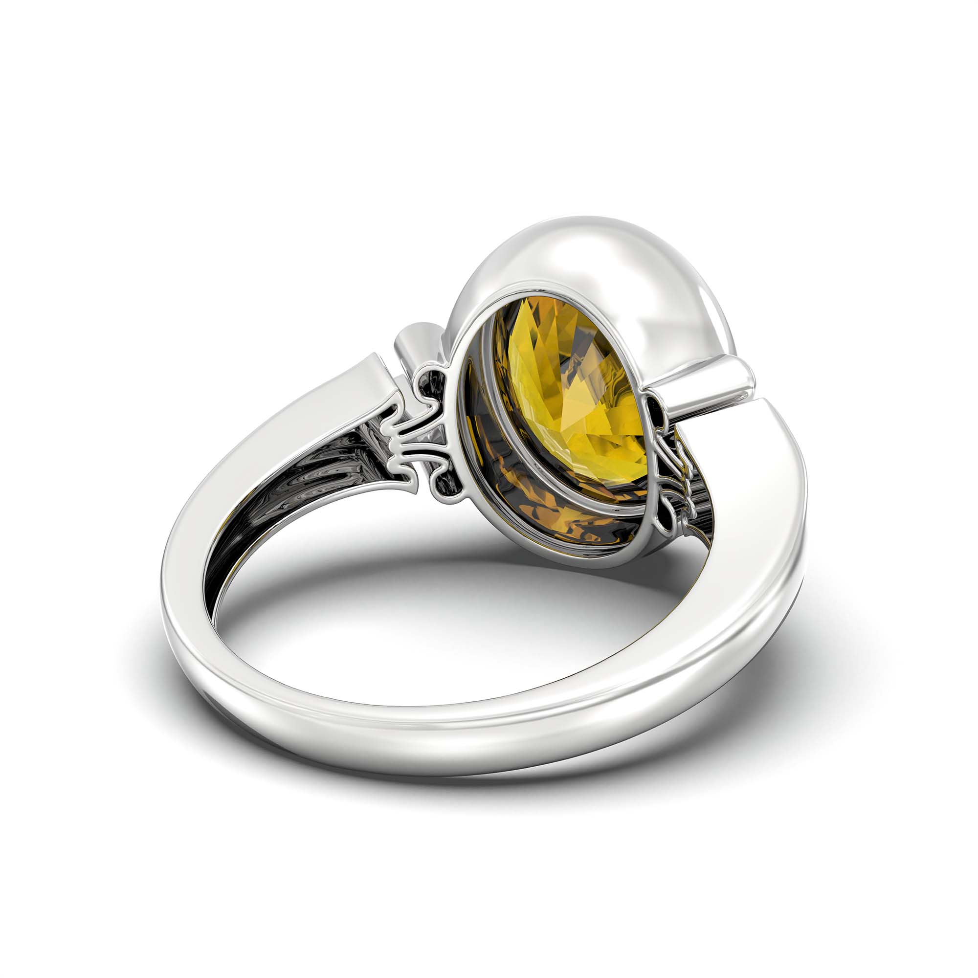 Yellow Sapphire (Pukhraj) Ring for Men in 18K White Gold – Oval 14x11 mm, Bezel Setting, 12 g thumbnail