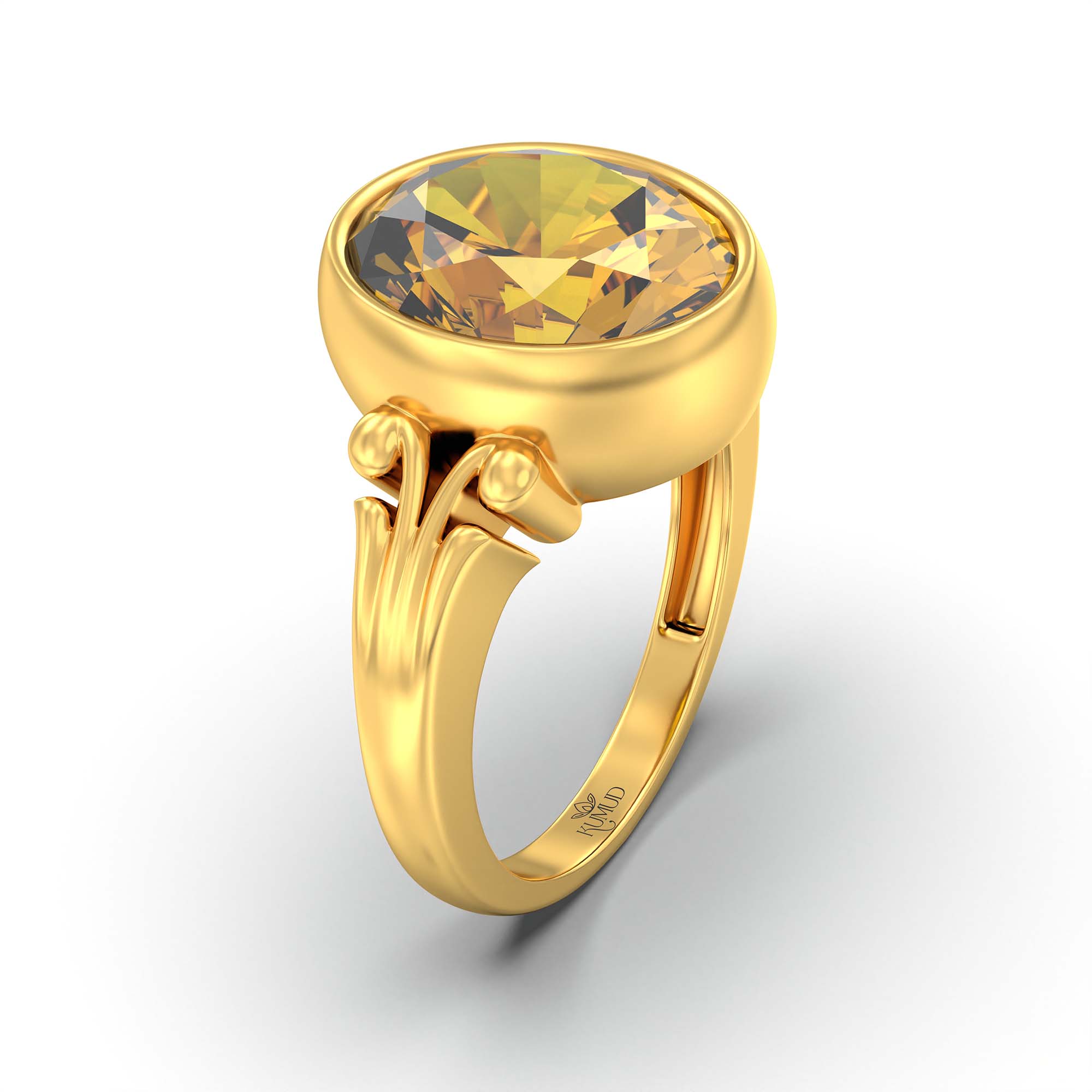 Yellow Sapphire (Pukhraj) Ring for Men in 22K Yellow Gold – Oval 14x11 mm, Bezel Setting, 12 g thumbnail