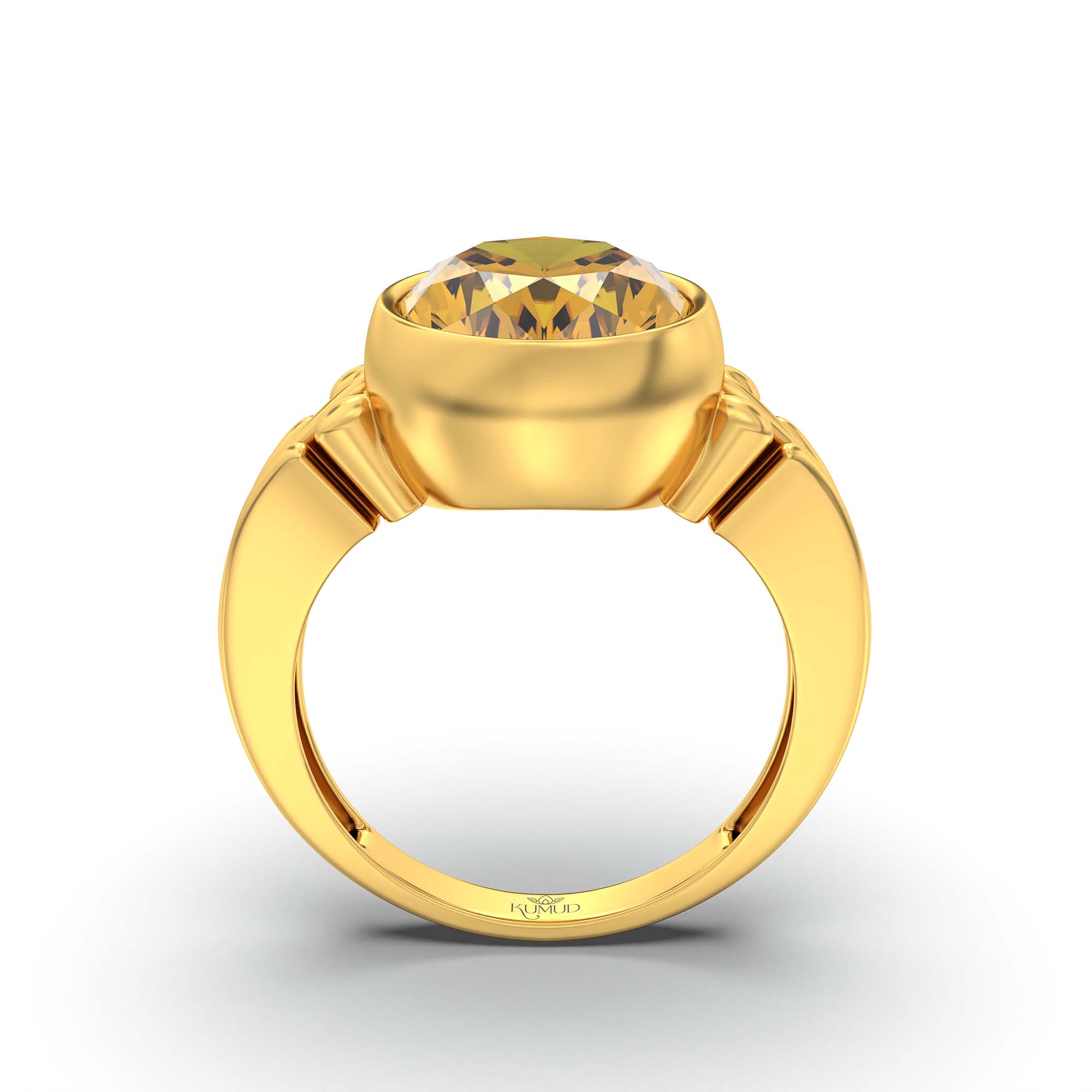 Yellow Sapphire (Pukhraj) Ring for Men in 22K Yellow Gold – Oval 14x11 mm, Bezel Setting, 12 g thumbnail