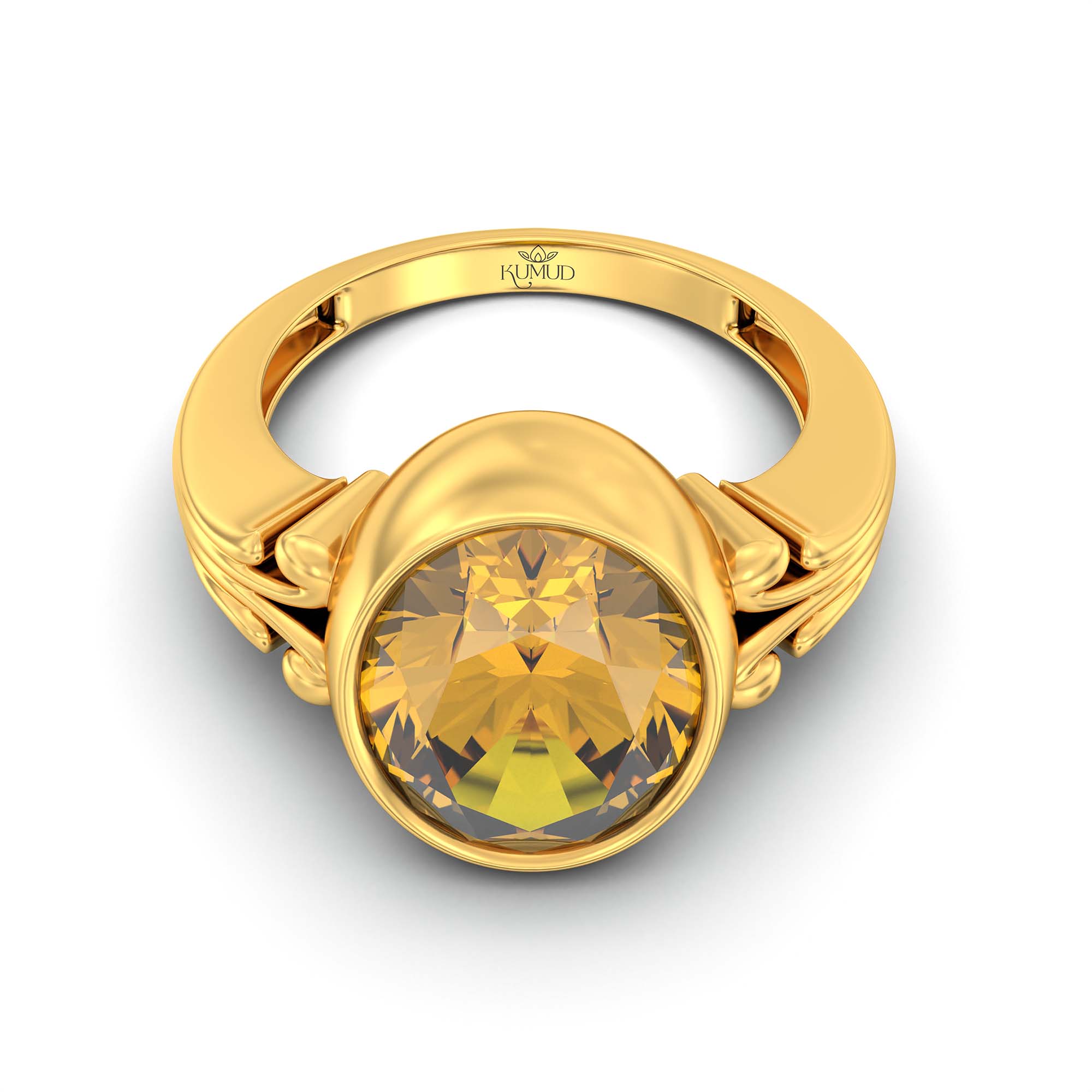 Yellow Sapphire (Pukhraj) Ring for Men in 22K Yellow Gold – Oval 14x11 mm, Bezel Setting, 12 g thumbnail