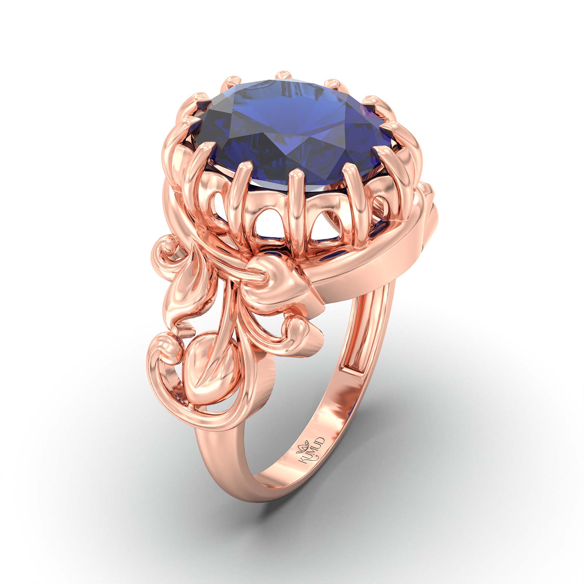 Blue Sapphire (Neelam) Ring for Men in 18K Rose Gold – Oval 14x11 mm, Prong Setting, 10 g (Design K12-5) thumbnail