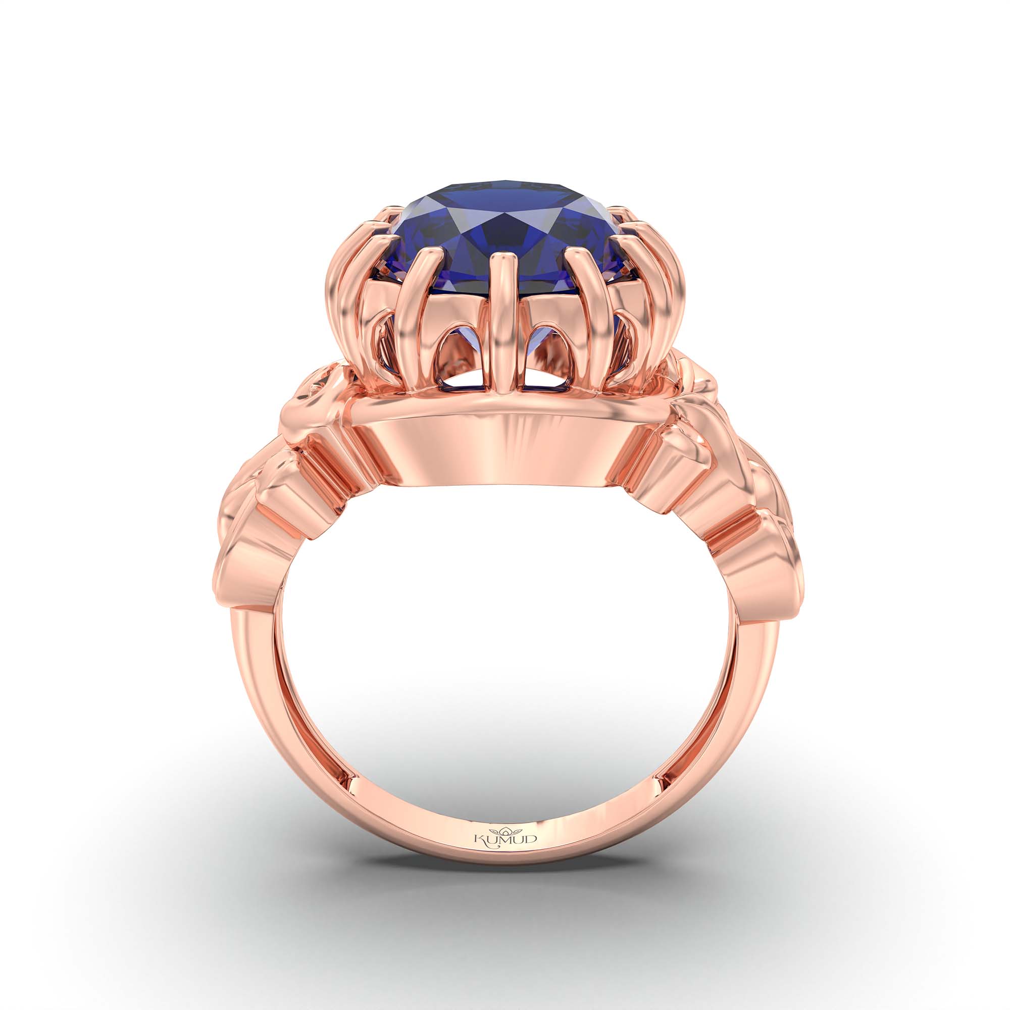 Blue Sapphire (Neelam) Ring for Men in 18K Rose Gold – Oval 14x11 mm, Prong Setting, 10 g (Design K12-5) thumbnail